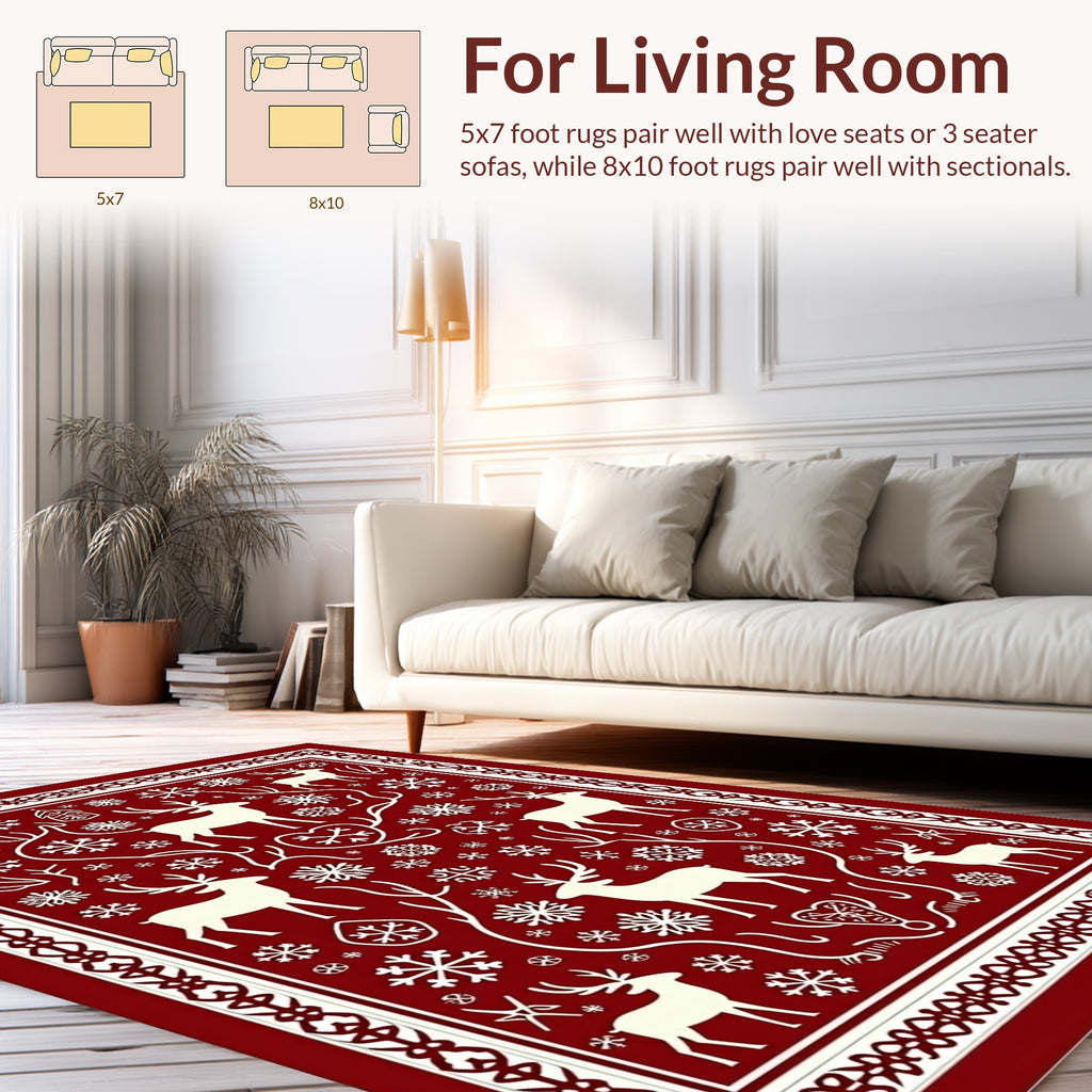 Winter Deer and Snowflake Patterned Rug