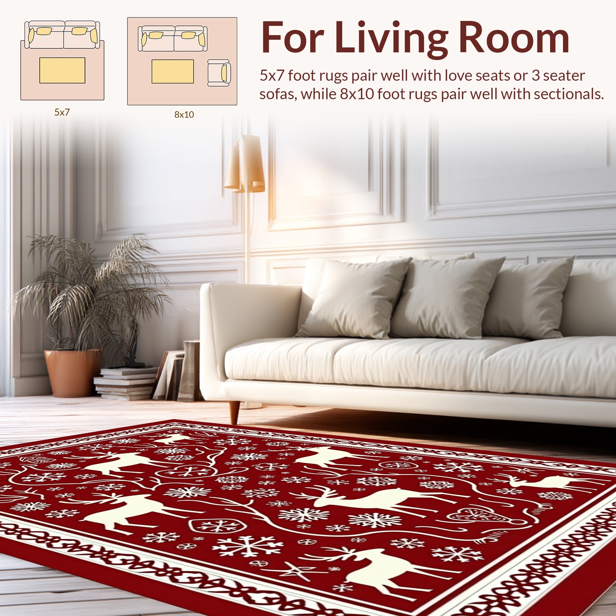 Winter Deer and Snowflake Patterned Rug