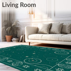Celestial Teal Starry Orbs Border Rug
