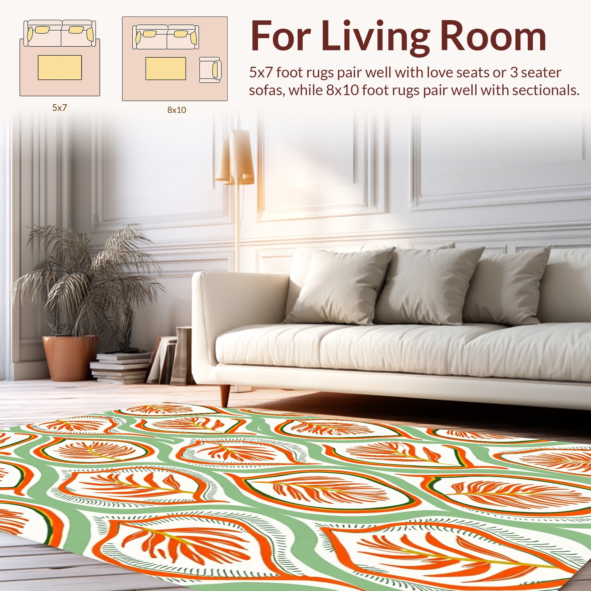 Ornate Orange Fern Leaf Pattern Rug