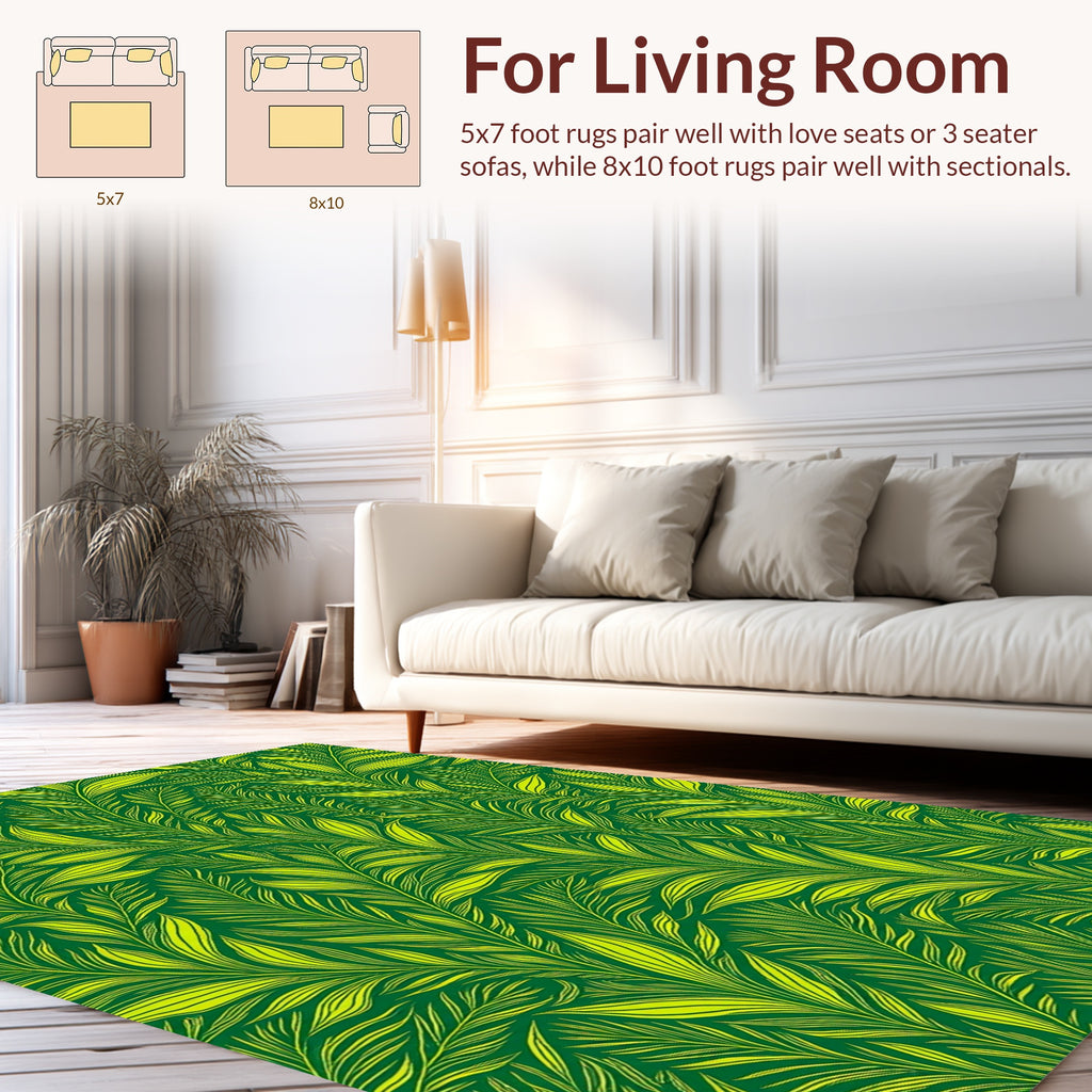 Lush Green Leafy Pattern Design Rug