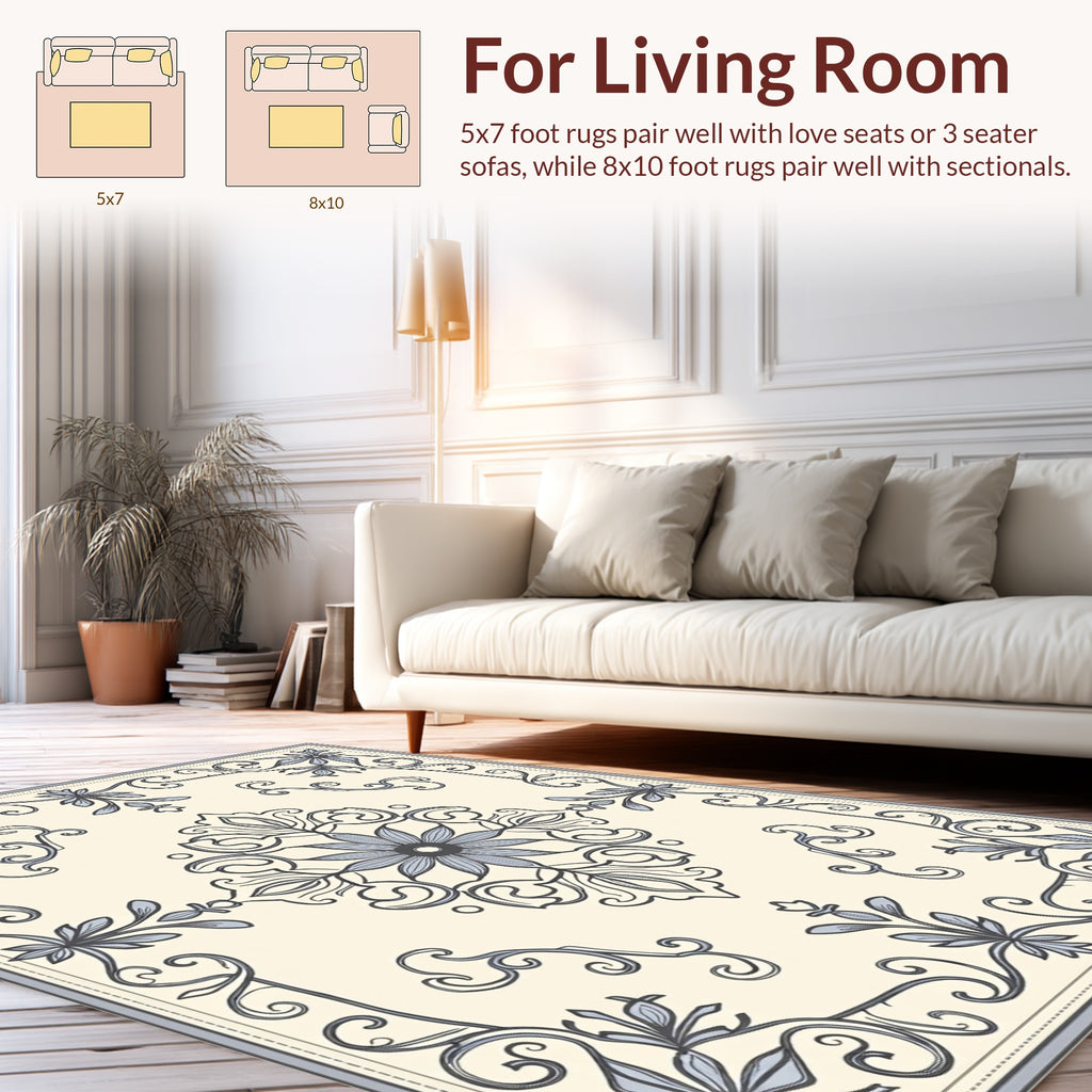 Elegant Floral Swirls Cream Rug