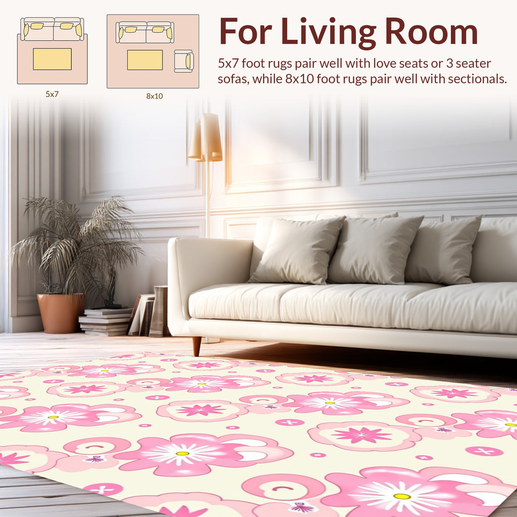 Charming Pink Floral Pattern Design Rug