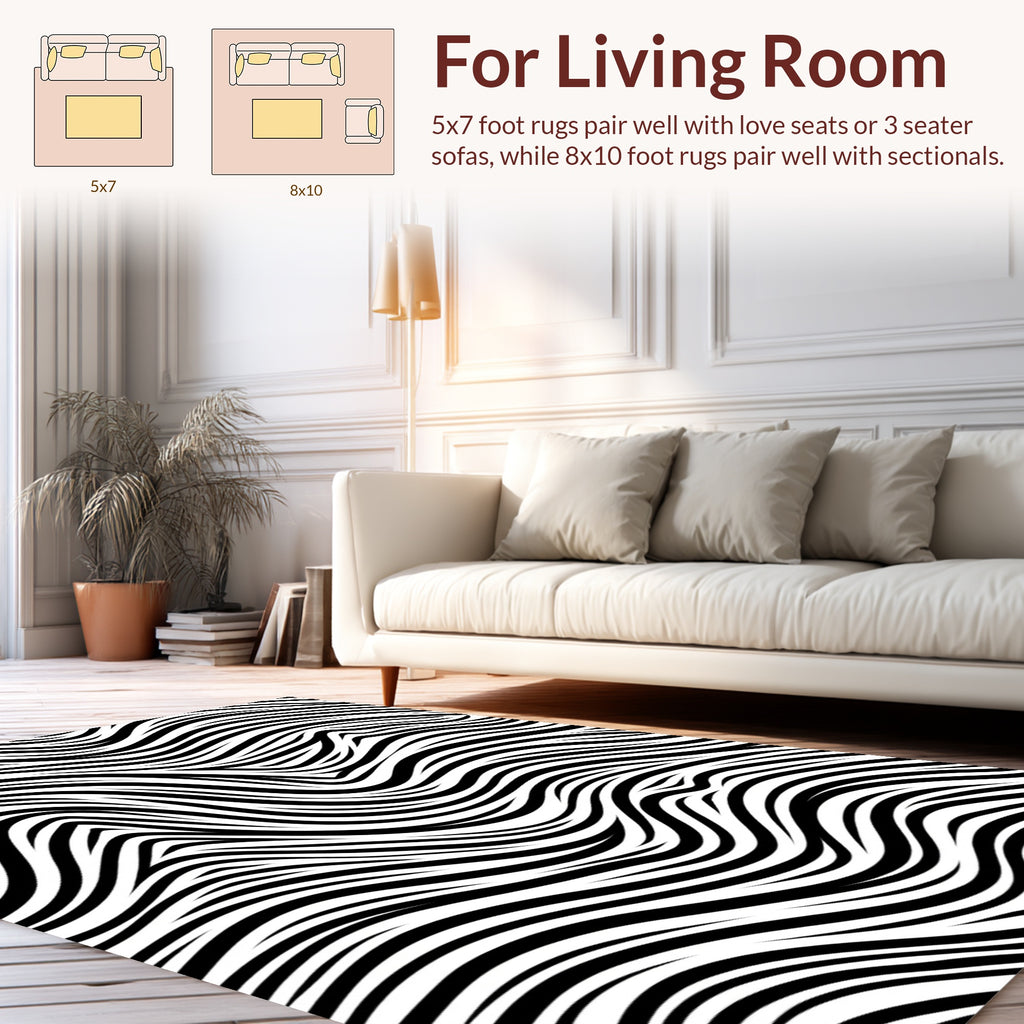 Monochrome Wave Pattern Design Rug