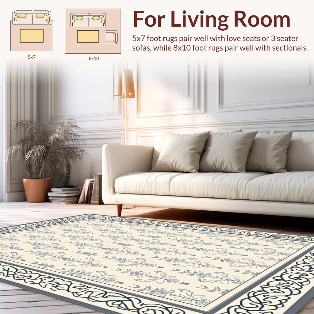 Intricate Floral Paisley Cream Pattern Rug