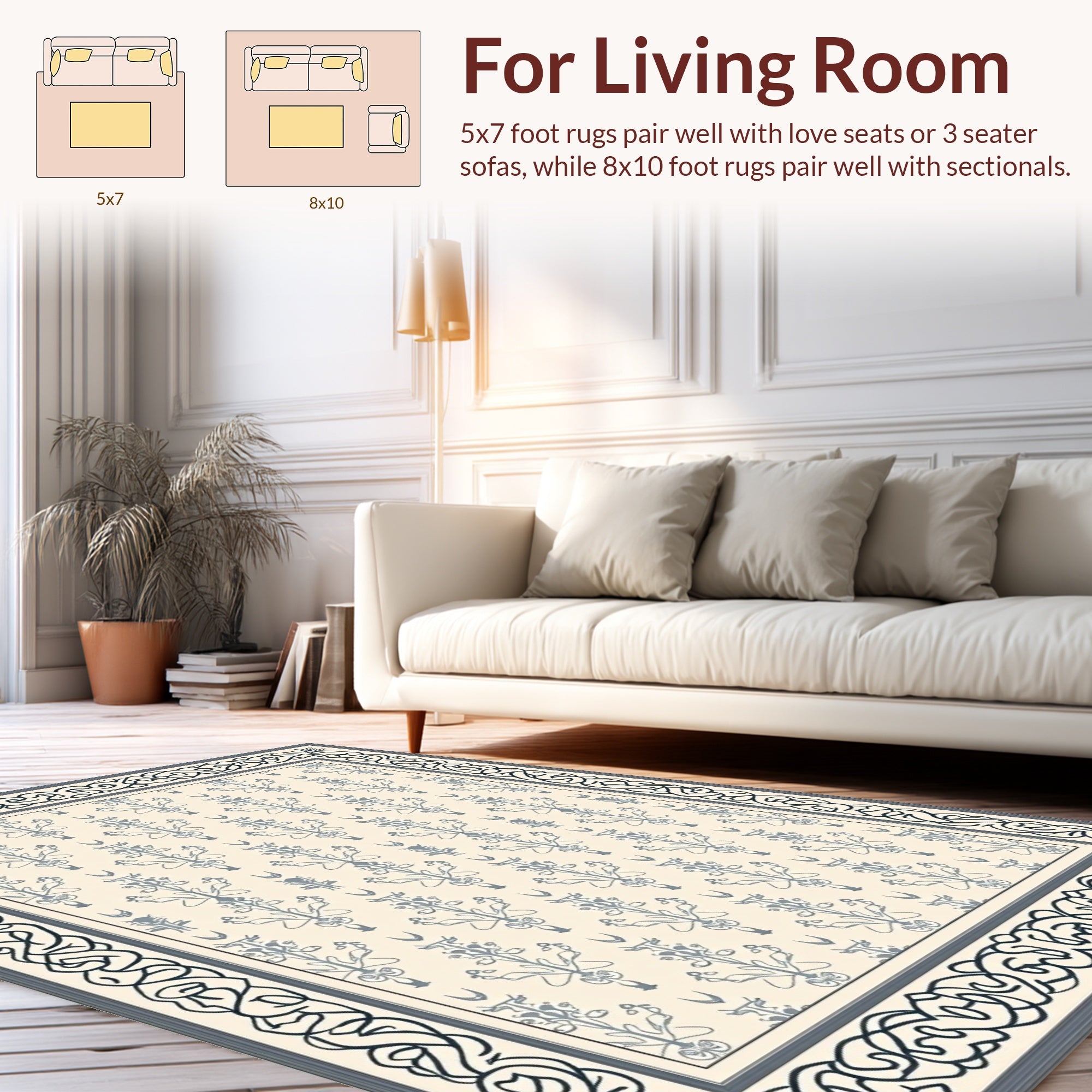 Intricate Floral Paisley Cream Pattern Rug