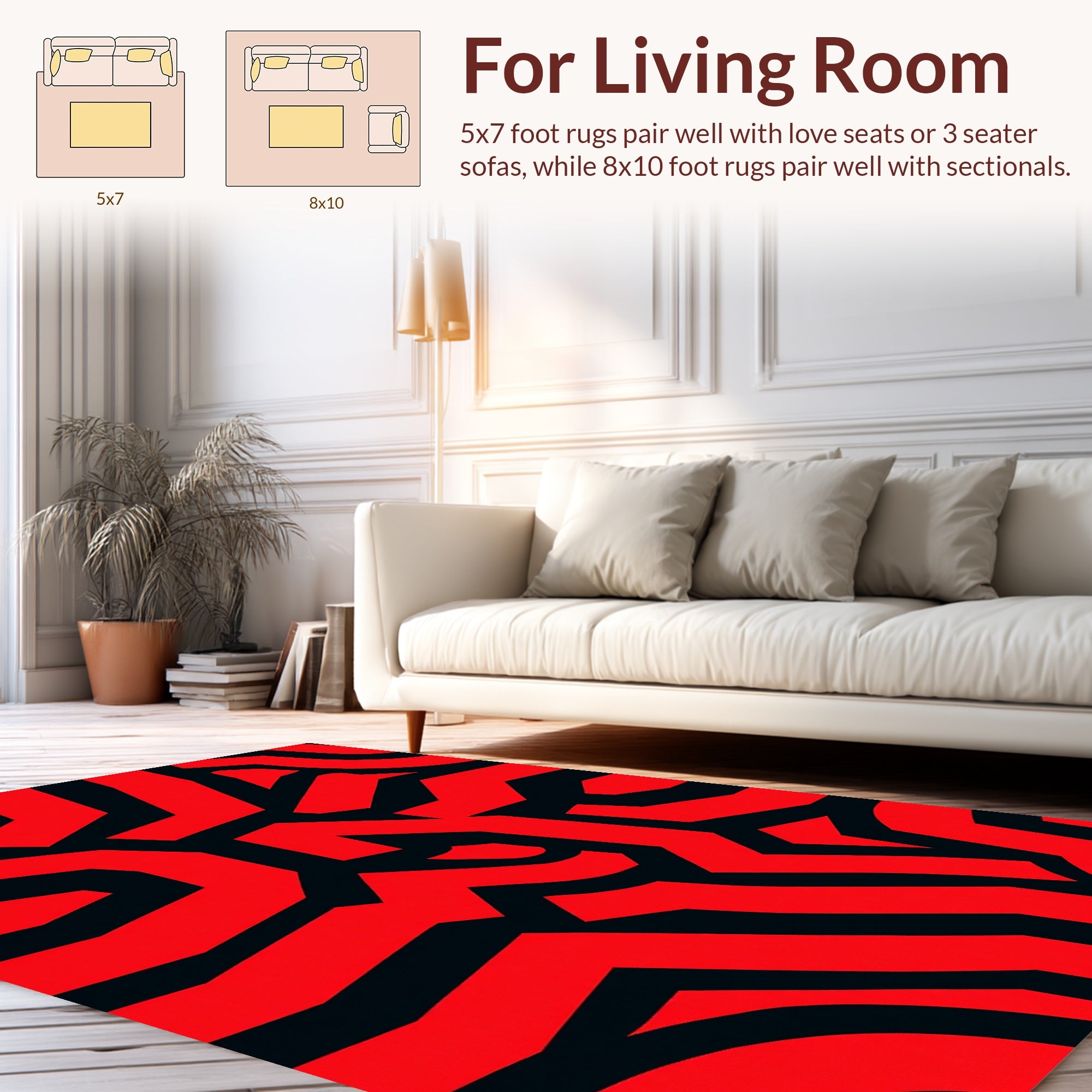 Bold Red Black Abstract Pattern Rug