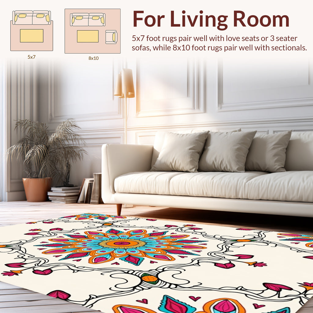 Vibrant Floral Mandala Pattern Rug