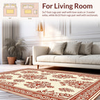 Classic Red Cream Damask Pattern Rug
