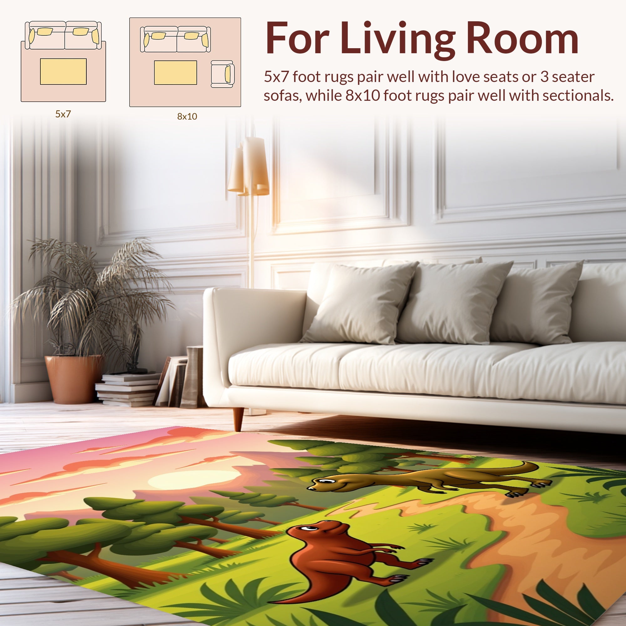 Whimsical Dinosaur Nature Path Rug