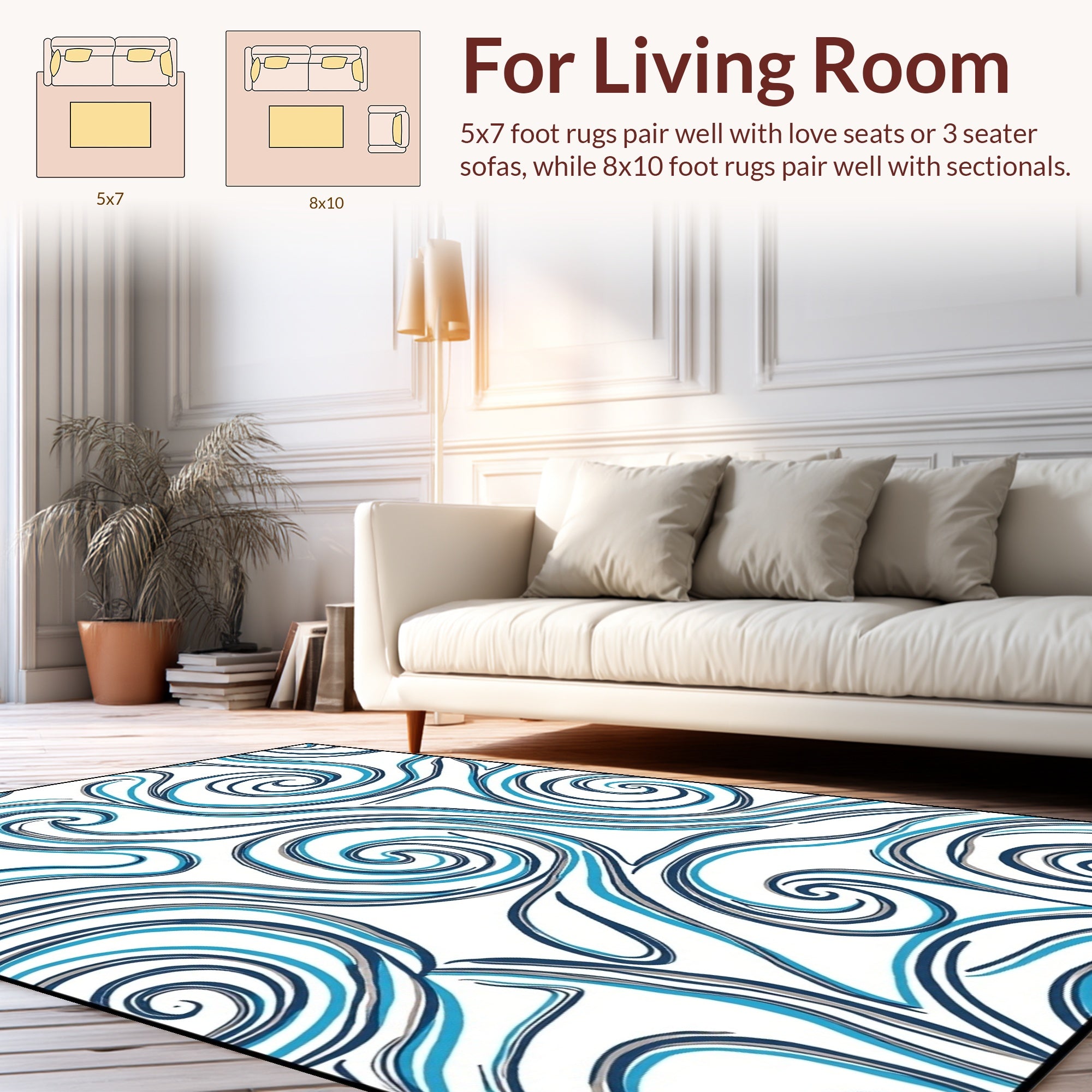 Bold Blue Swirl Wave Pattern Rug
