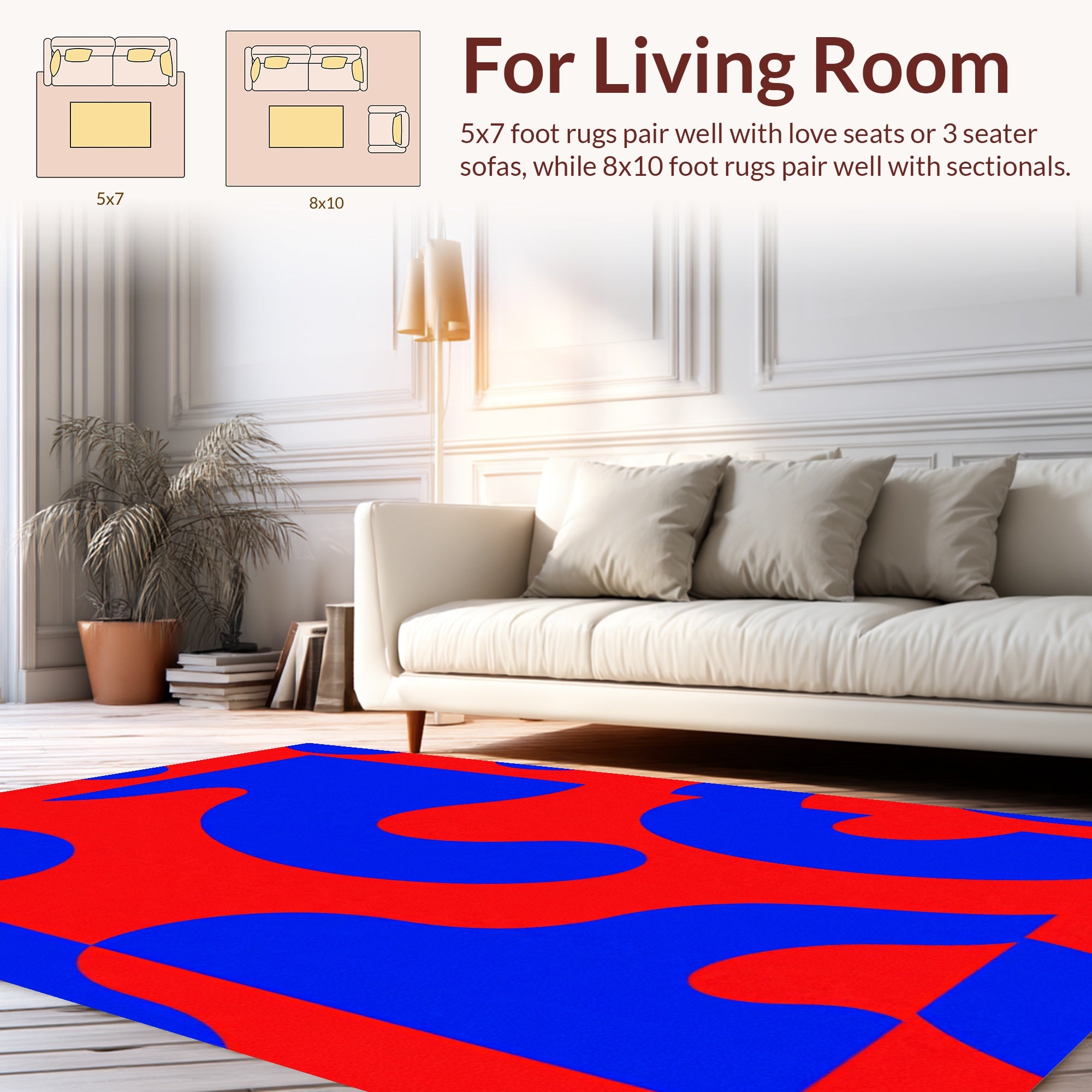 Abstract Blob Red Blue Pattern Rug