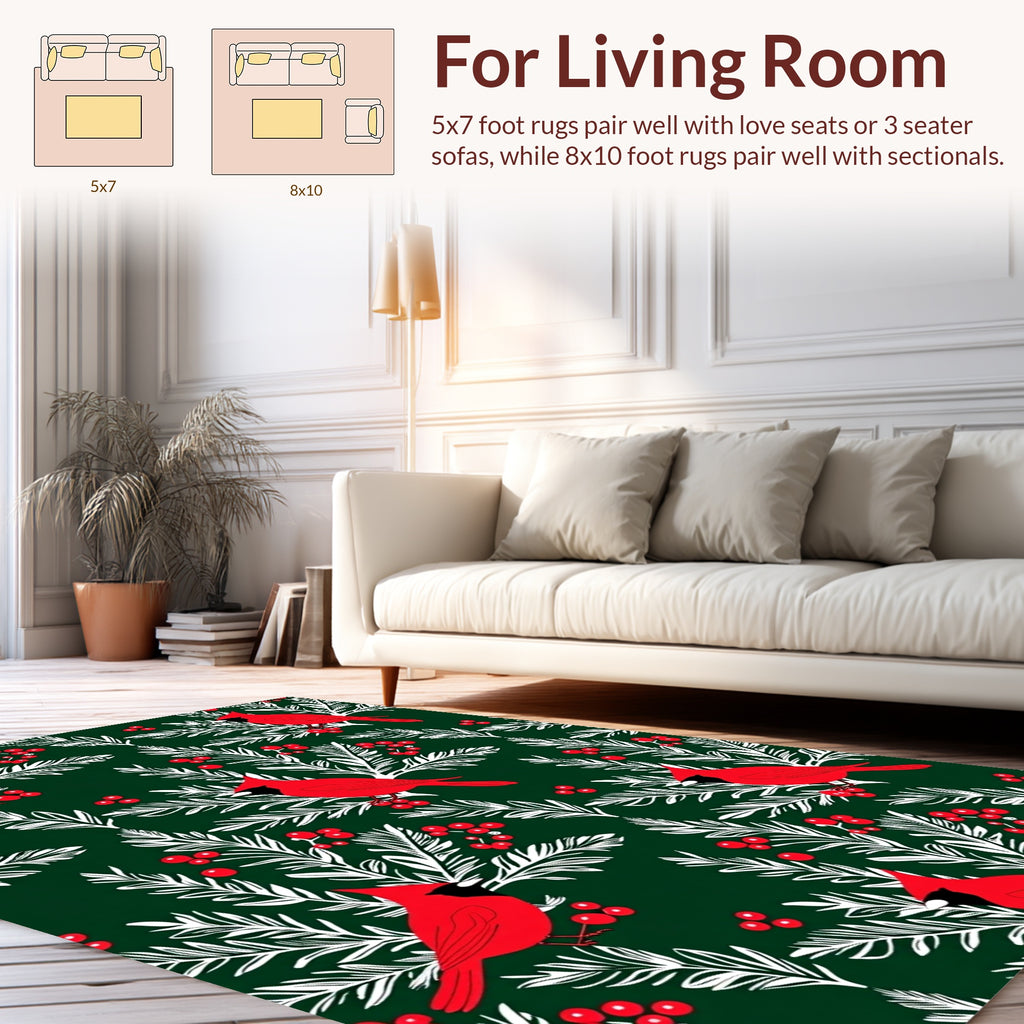 Cardinal Birds Red Berries Pattern Rug