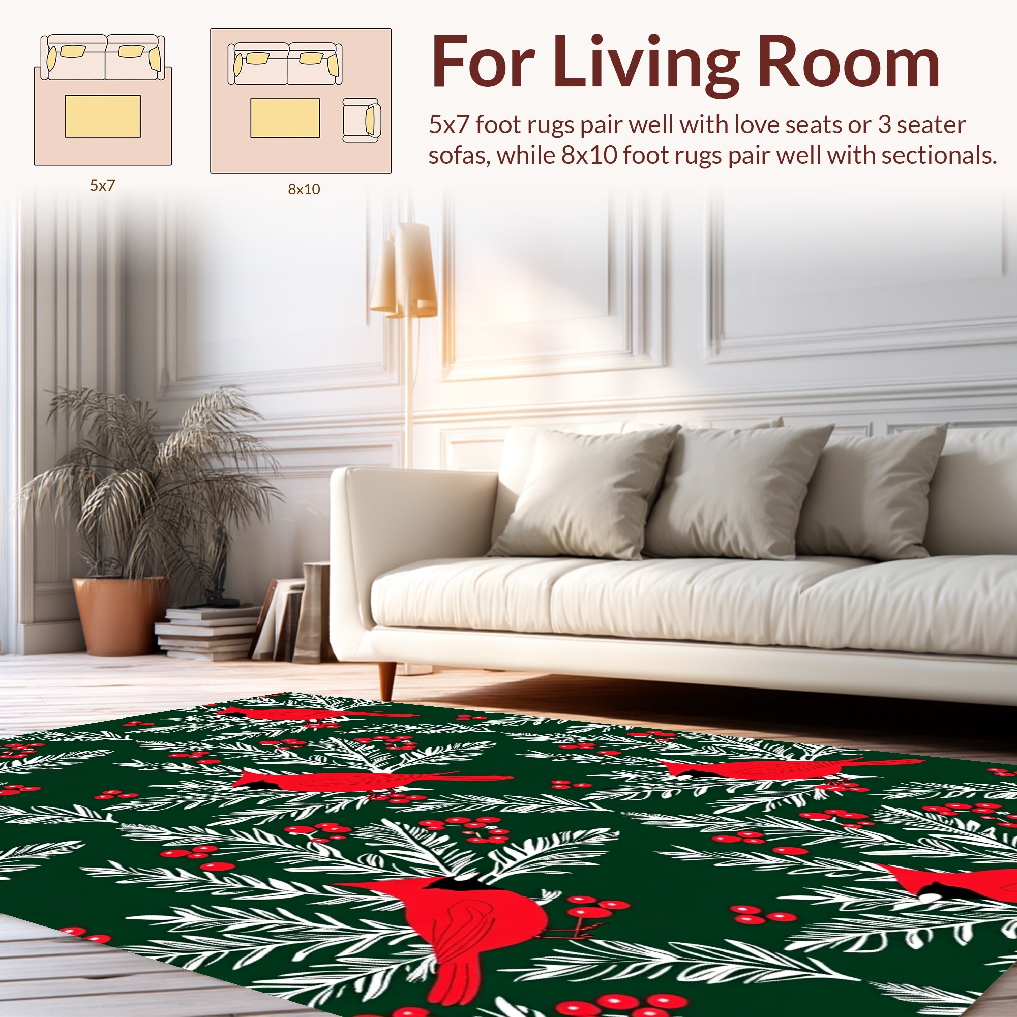 Cardinal Birds Red Berries Pattern Rug
