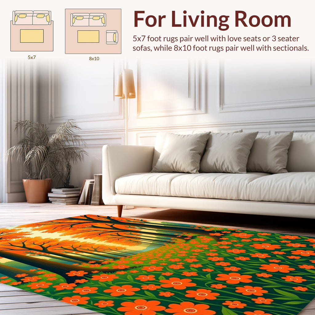 Autumn Forest With Orange Flowers Rug