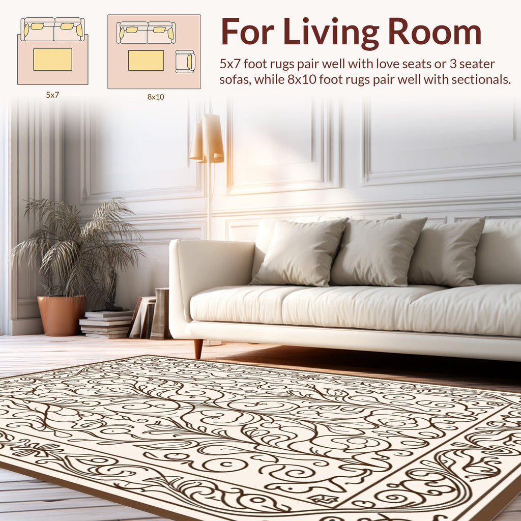 Elegant Floral Vine Scrollwork Design Rug
