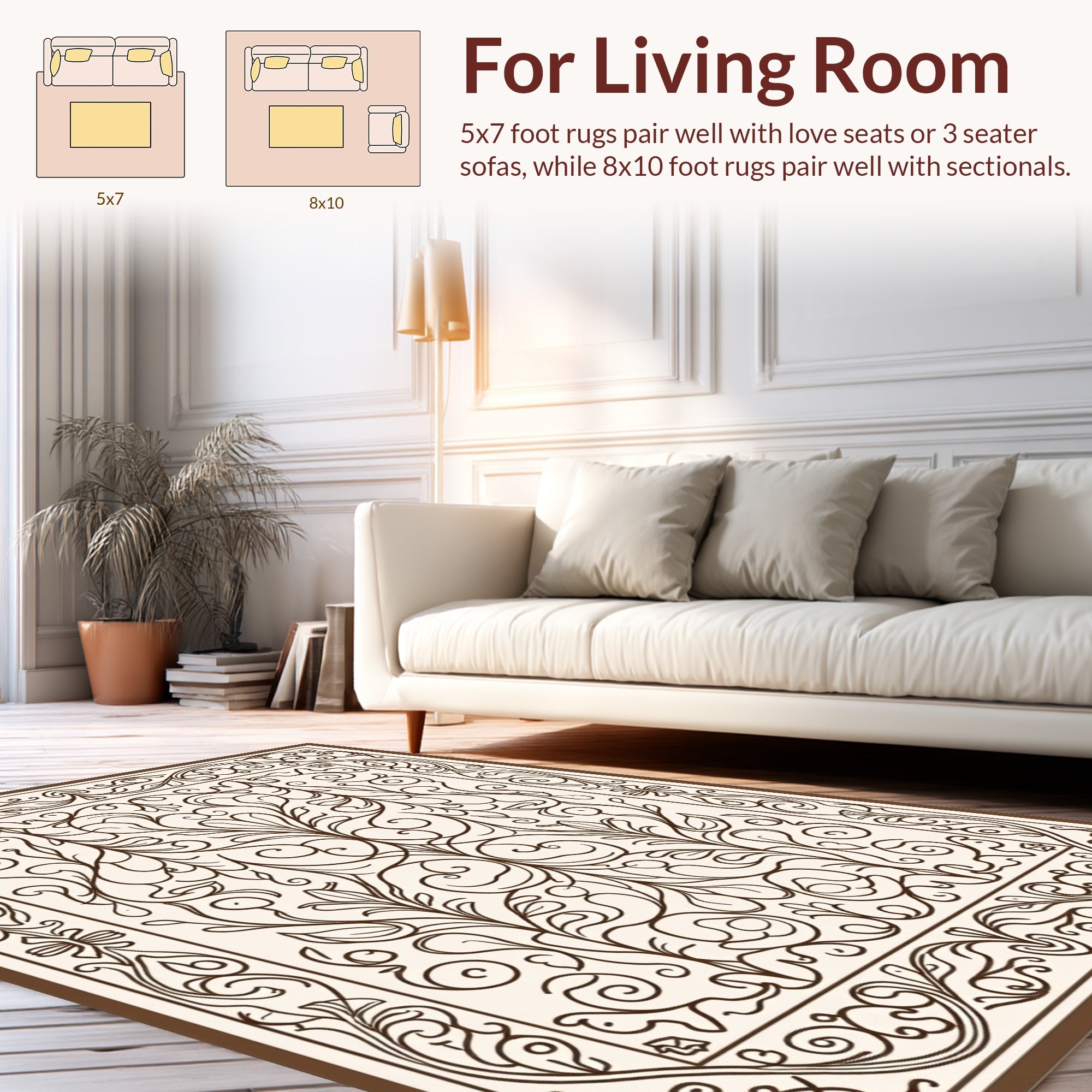 Elegant Floral Vine Scrollwork Design Rug