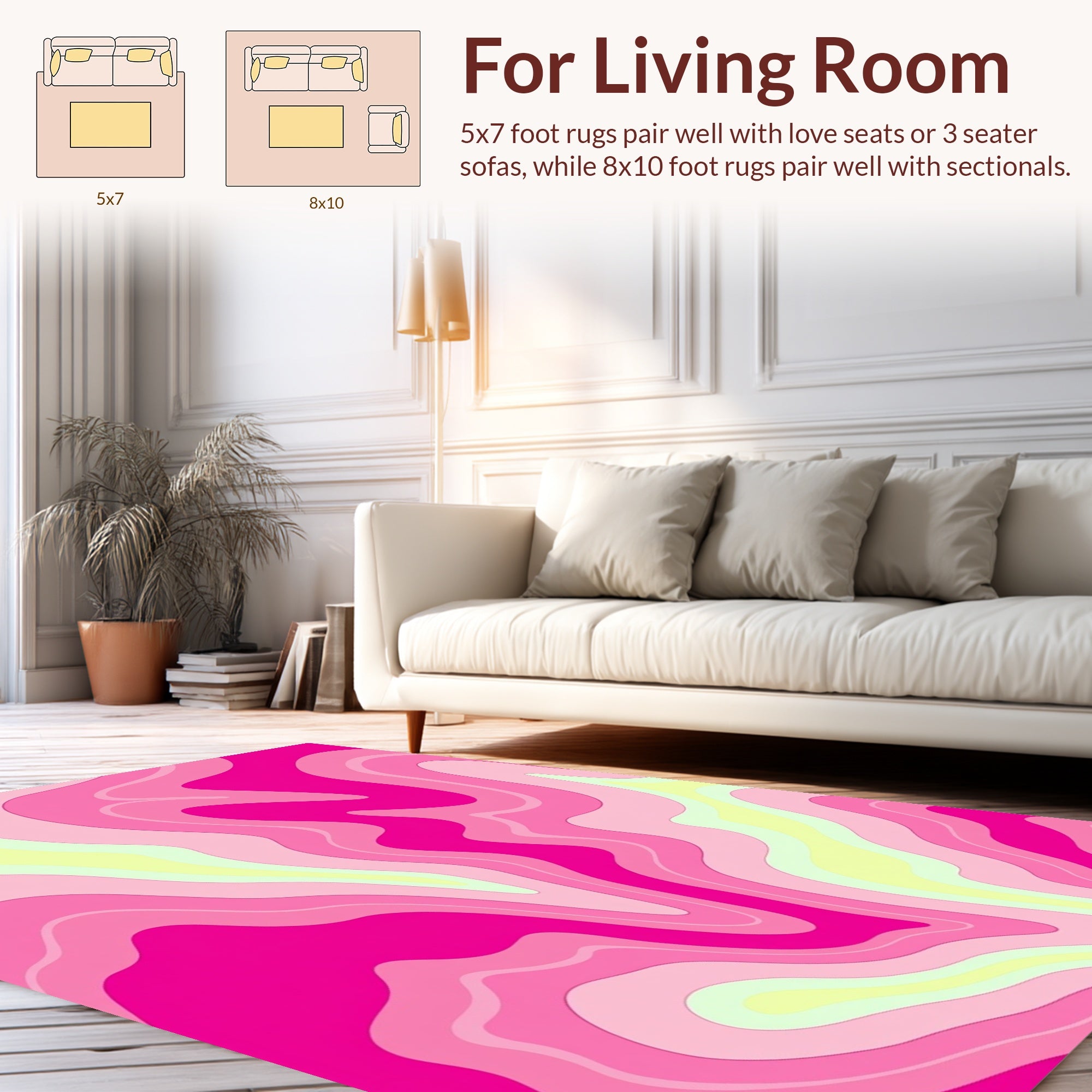 Abstract Swirling Pink Yellow Pattern Rug