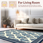 Classic Blue Ivory Damask Design Rug