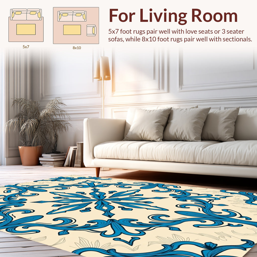 Ornate Teal Floral Motif Rug