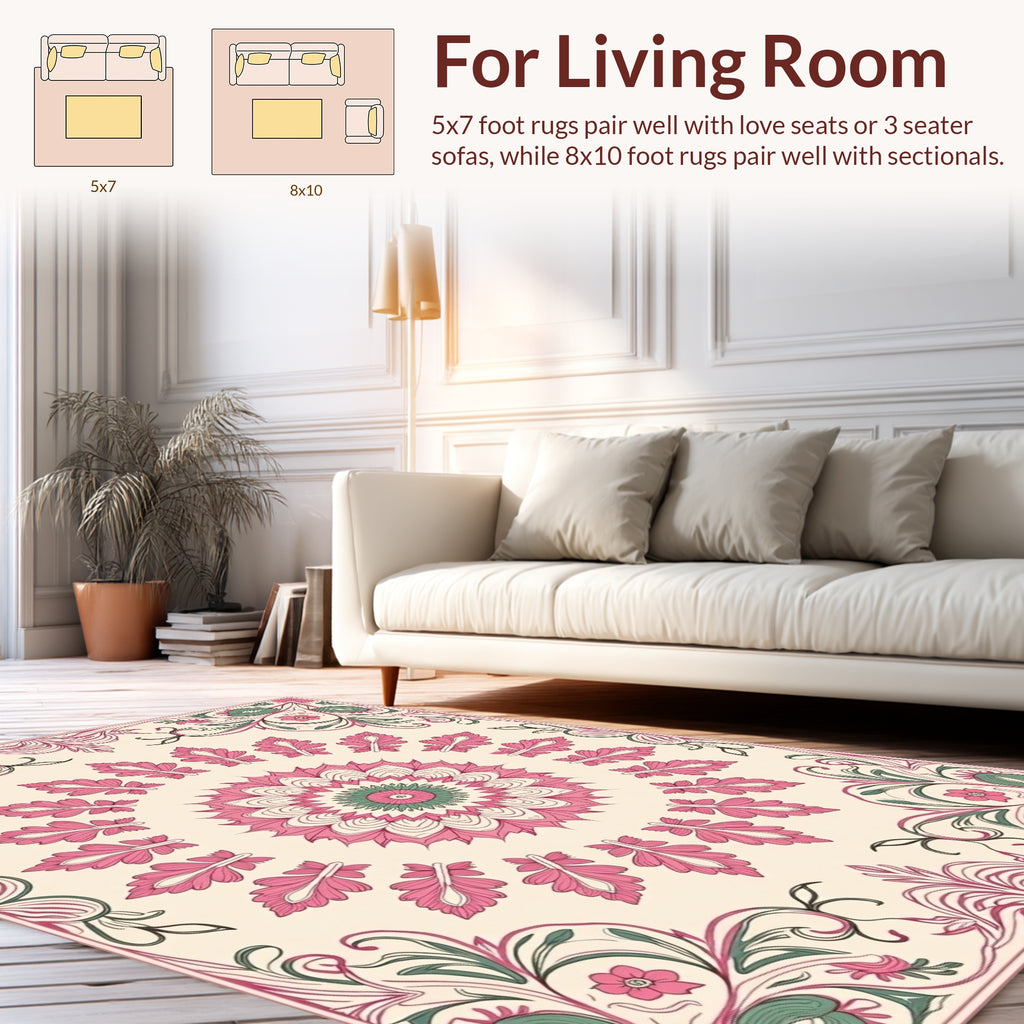 Pink Green Floral Medallion Rug Design Rug