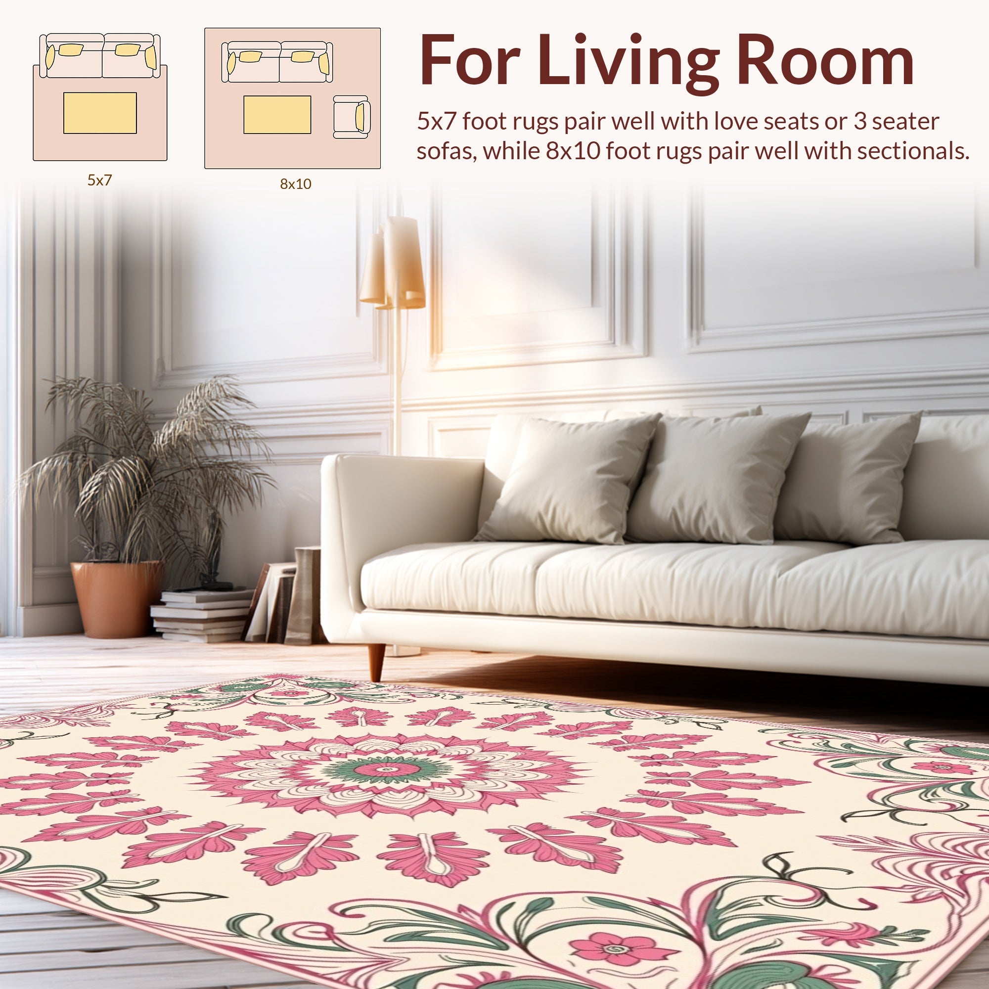 Pink Green Floral Medallion Rug Design Rug