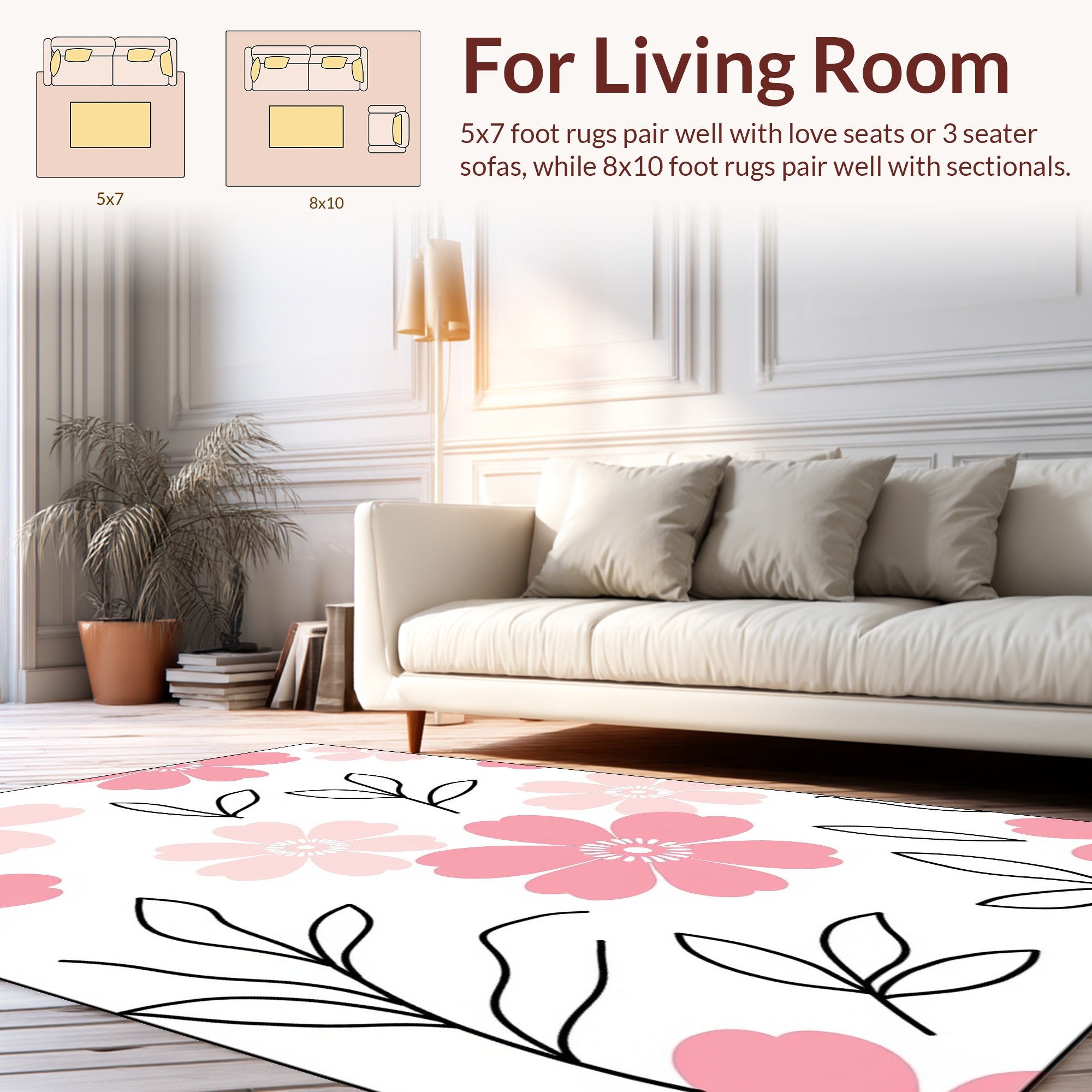 Pink Floral Vine Pattern Rug