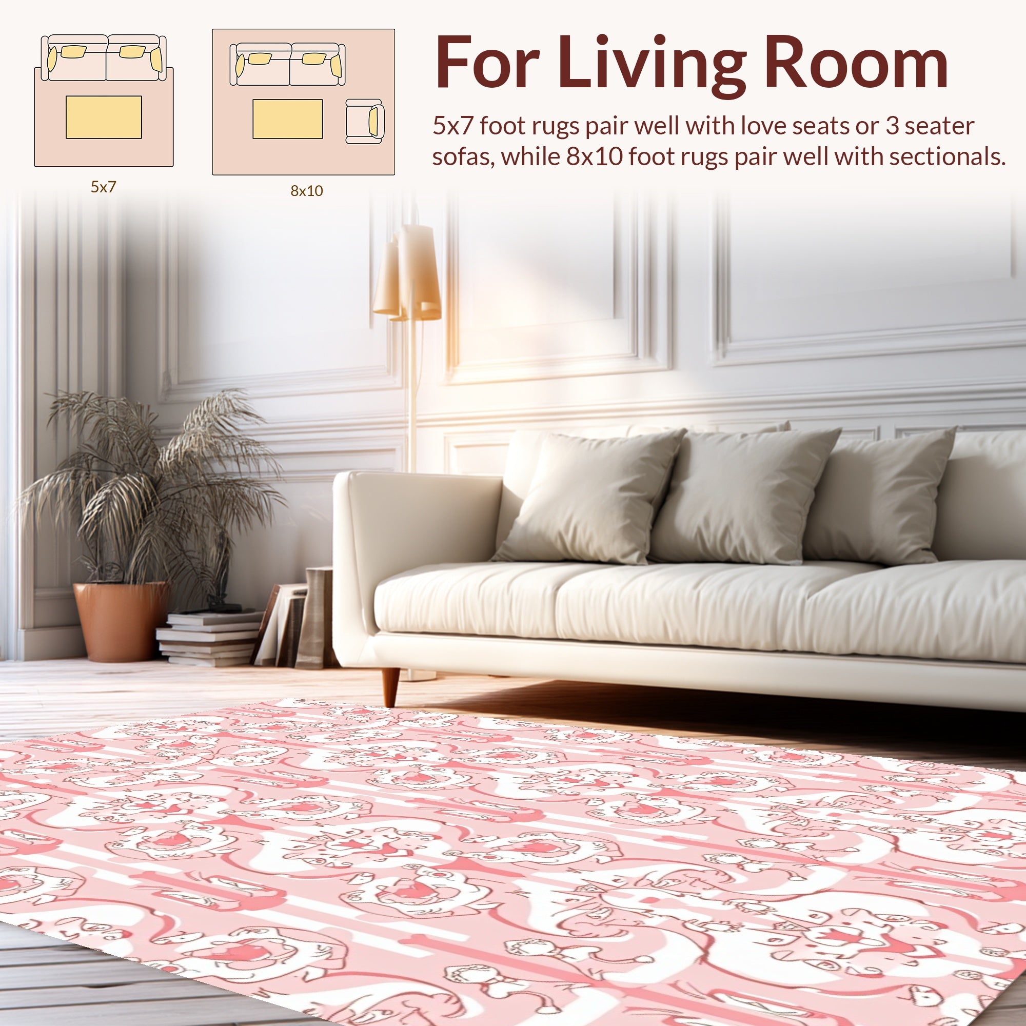 Blush Pink Whimsical Character Pattern Rug