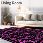 Hot Pink Insect Floral Frame Rug