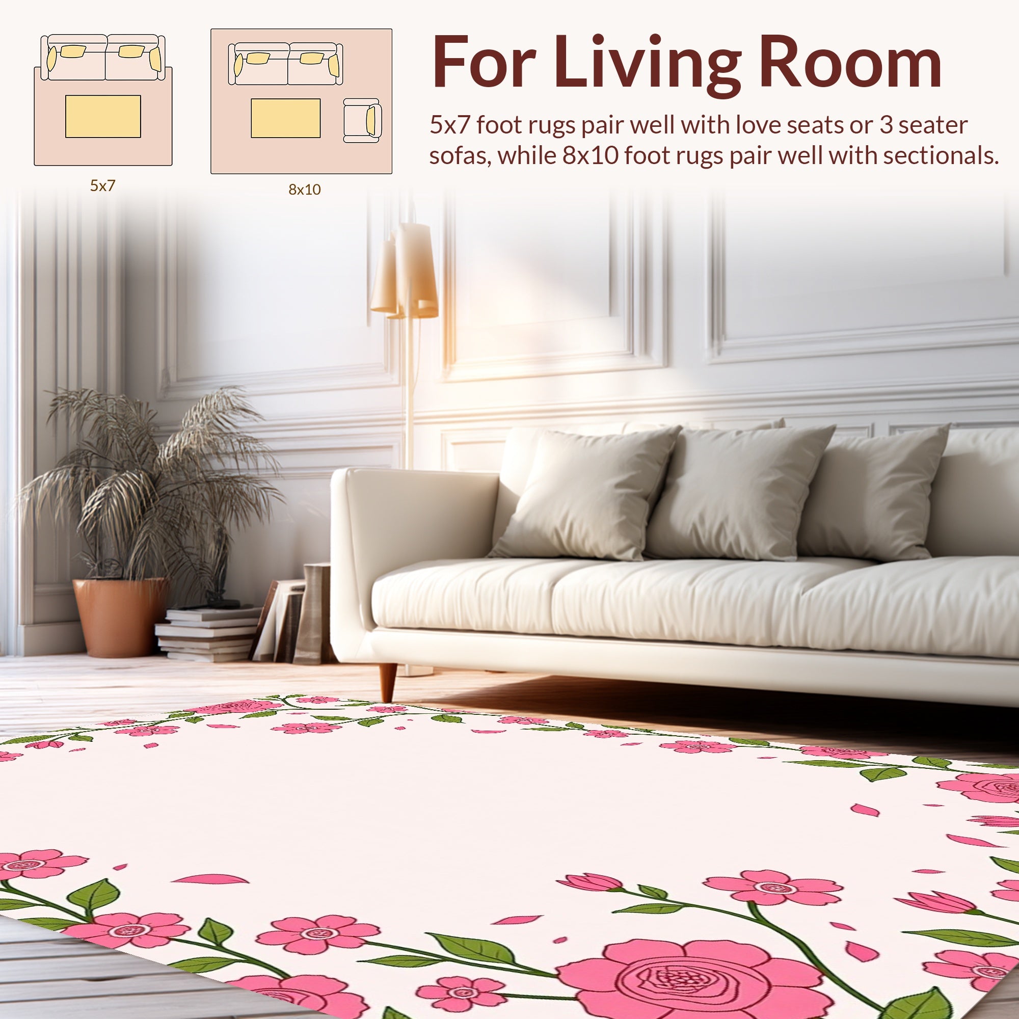 Floral Vine Blooming Pink Flowers Rug