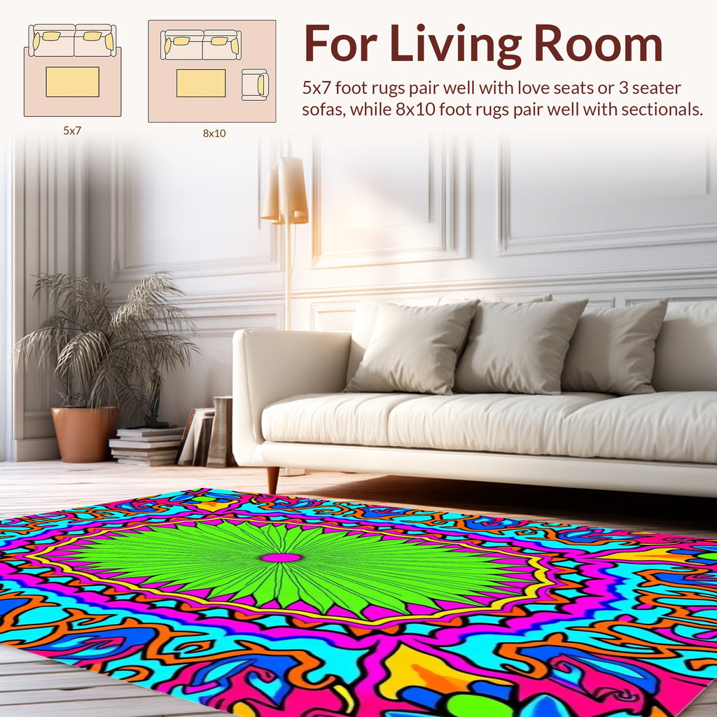 Vibrant Psychedelic Symmetry Pattern Rug