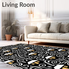 White Houses Black Swirls Organic Art Rug