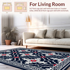 Navy White Red Floral Medallion Pattern Rug