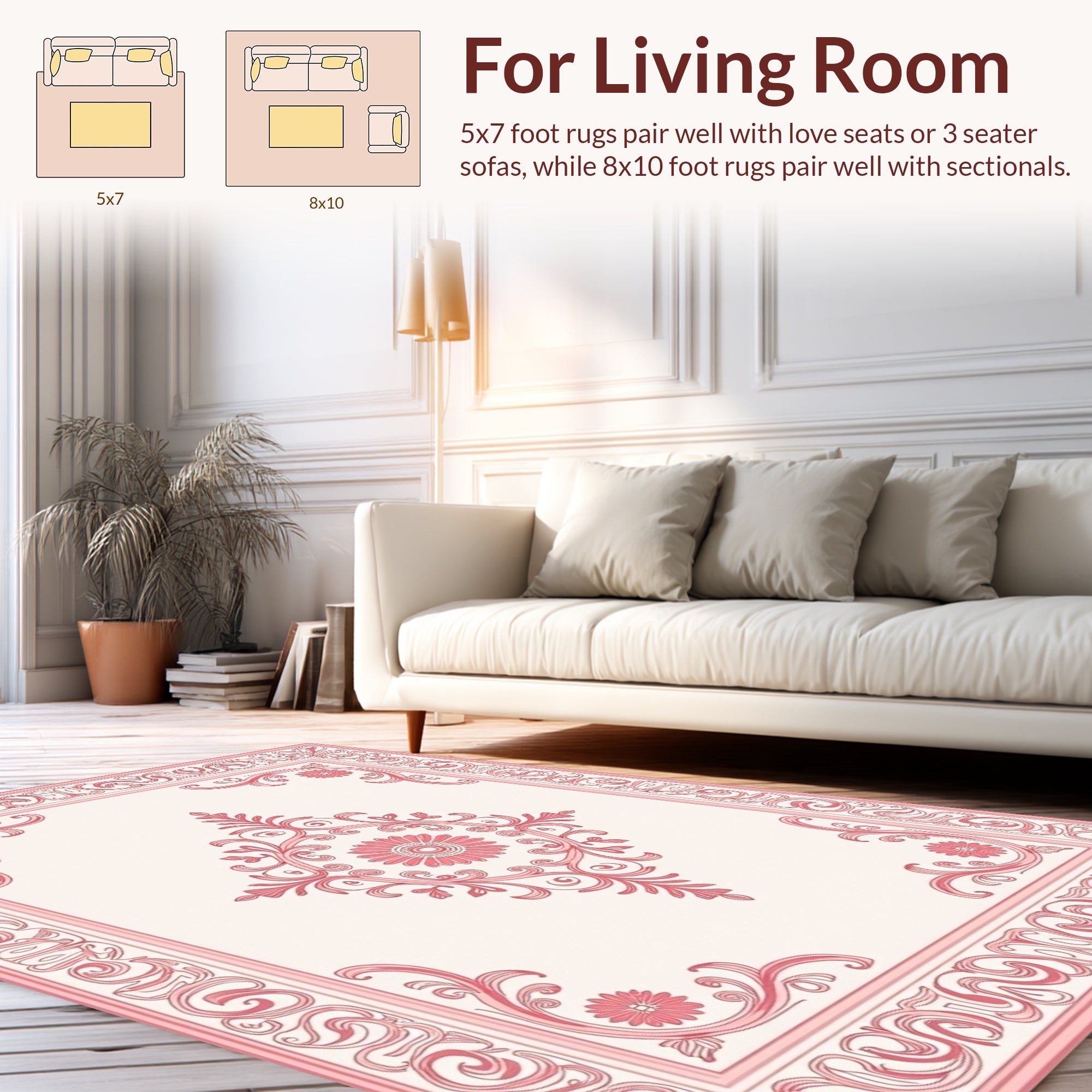 Pink Floral Scrollwork Decorative Rug