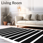 Modern Black White Striped Rug
