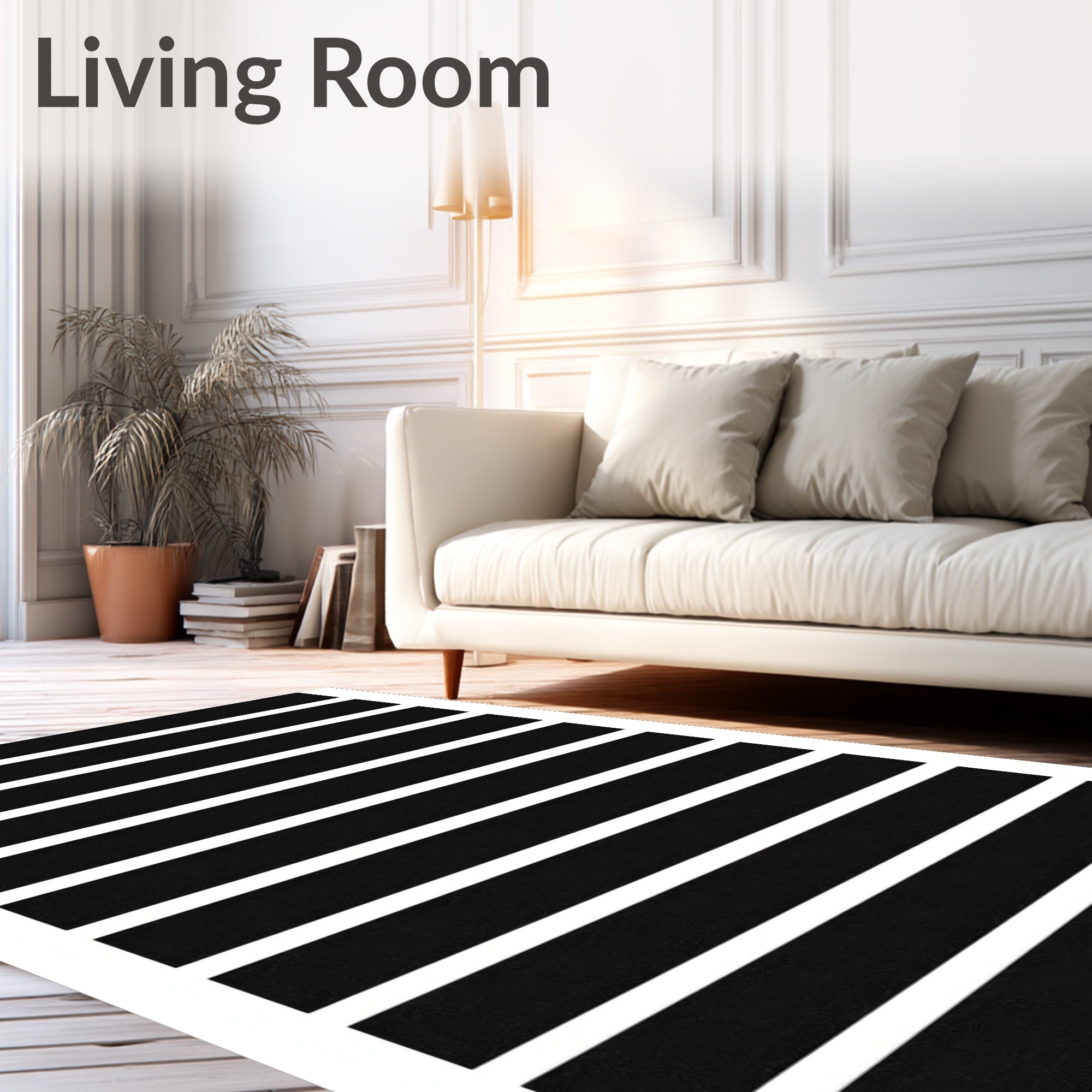 Modern Black White Striped Rug