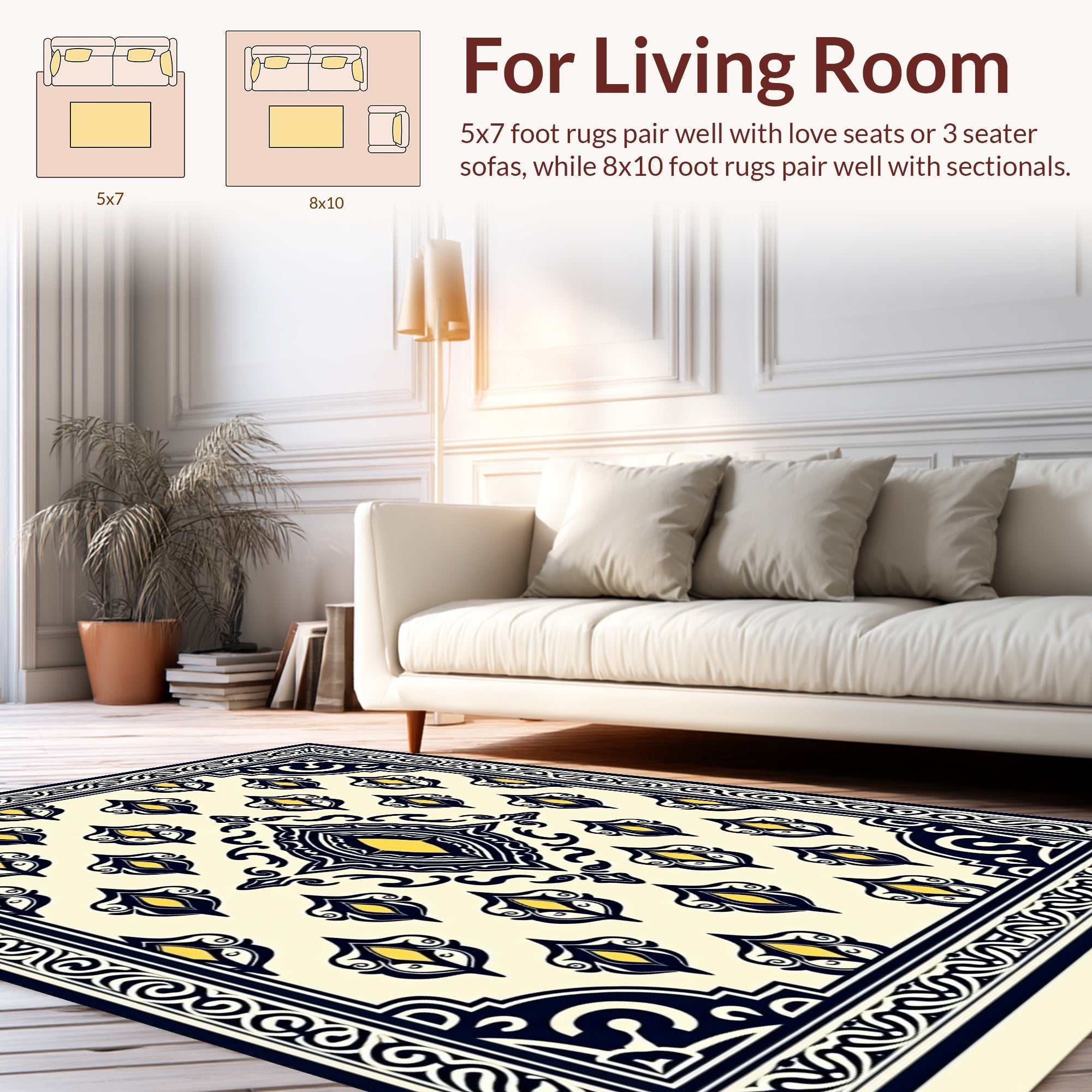 Elegant Yellow Teal Black Floral Design Rug
