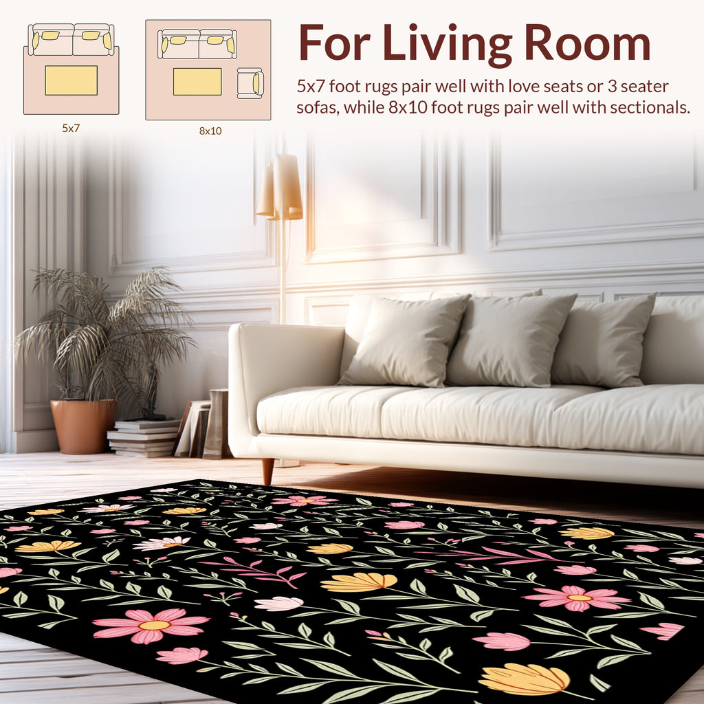 Whimsical Pink Yellow Floral Pattern Rug