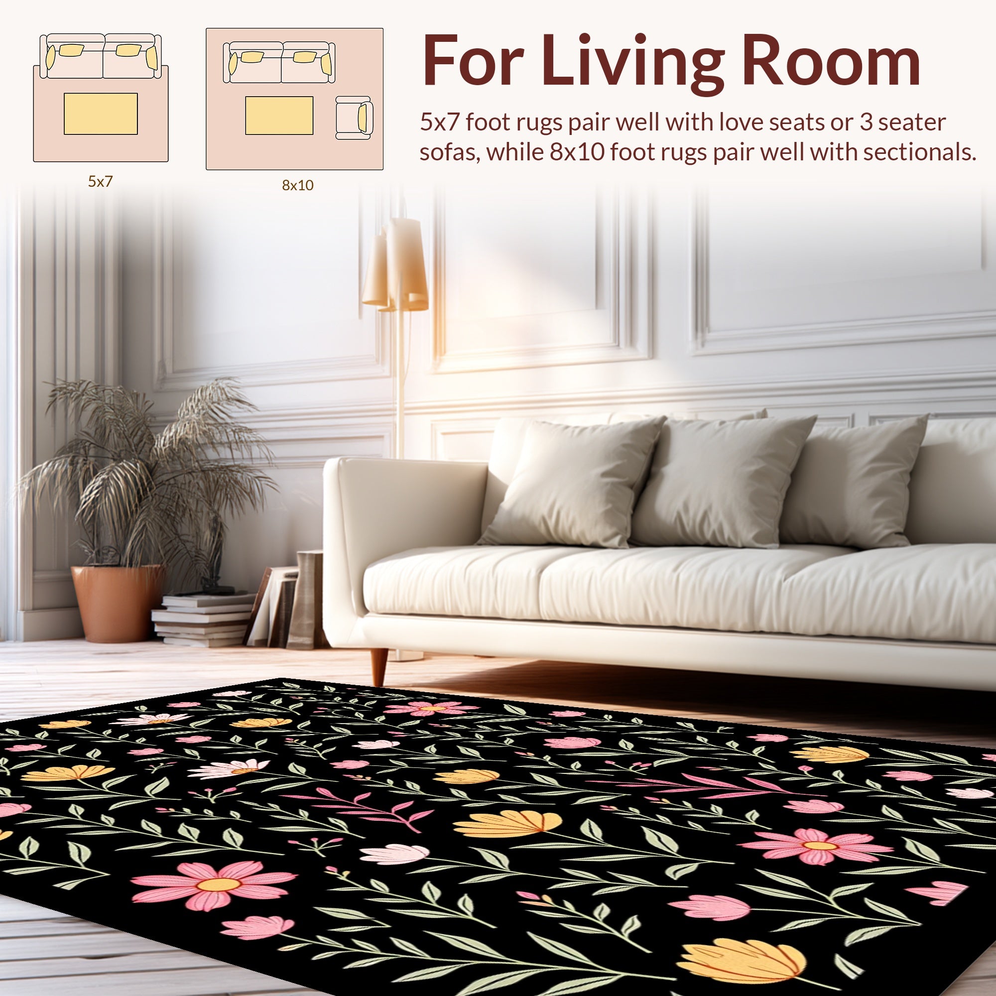 Whimsical Pink Yellow Floral Pattern Rug