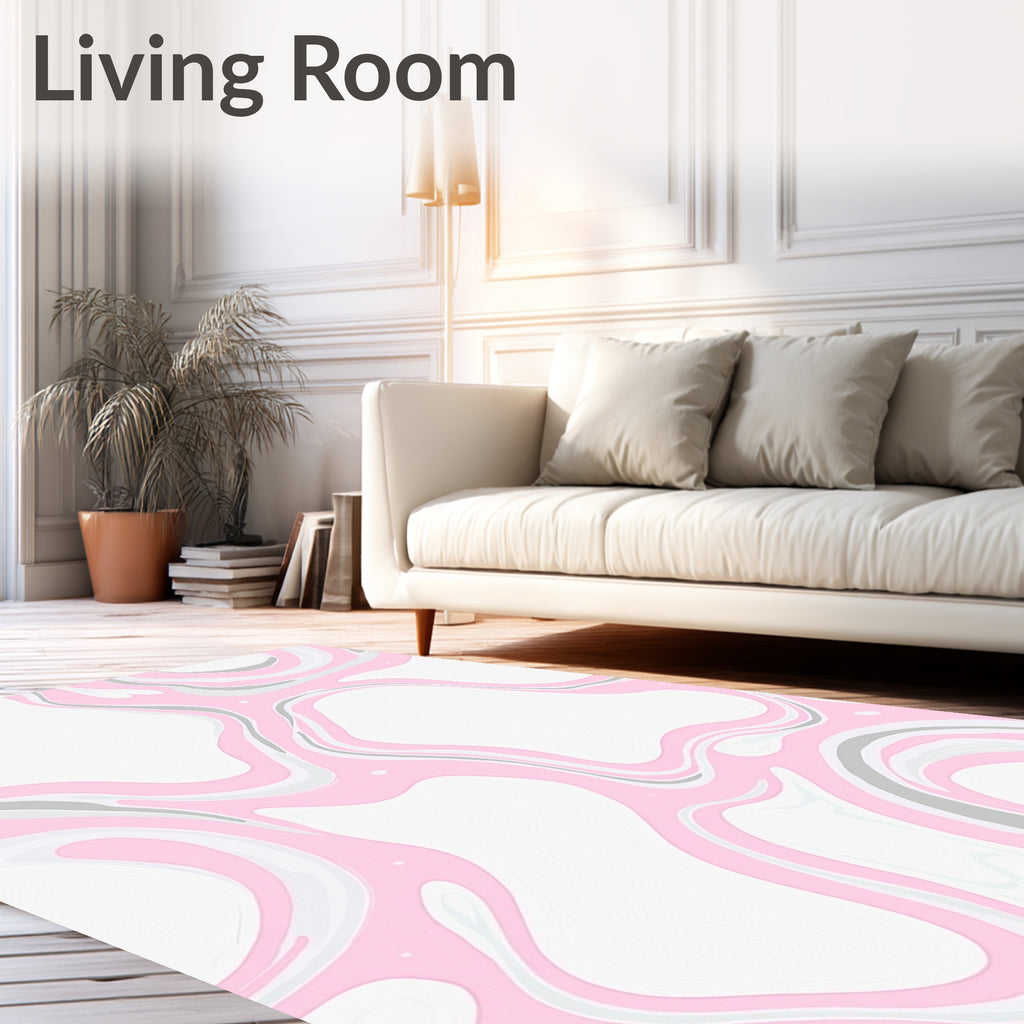 Soft Pink Marble Swirl Composition Rug