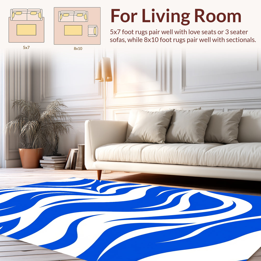 Abstract Blue And White Flowing Waves Pattern Rug