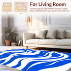 Abstract Blue And White Flowing Waves Pattern Rug