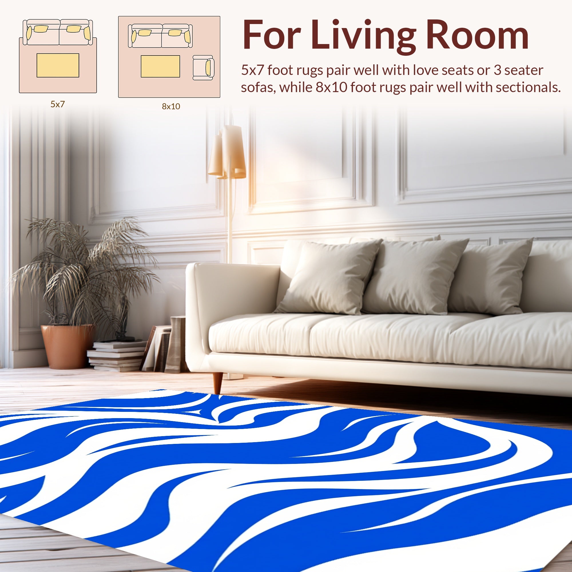 Abstract Blue And White Flowing Waves Pattern Rug