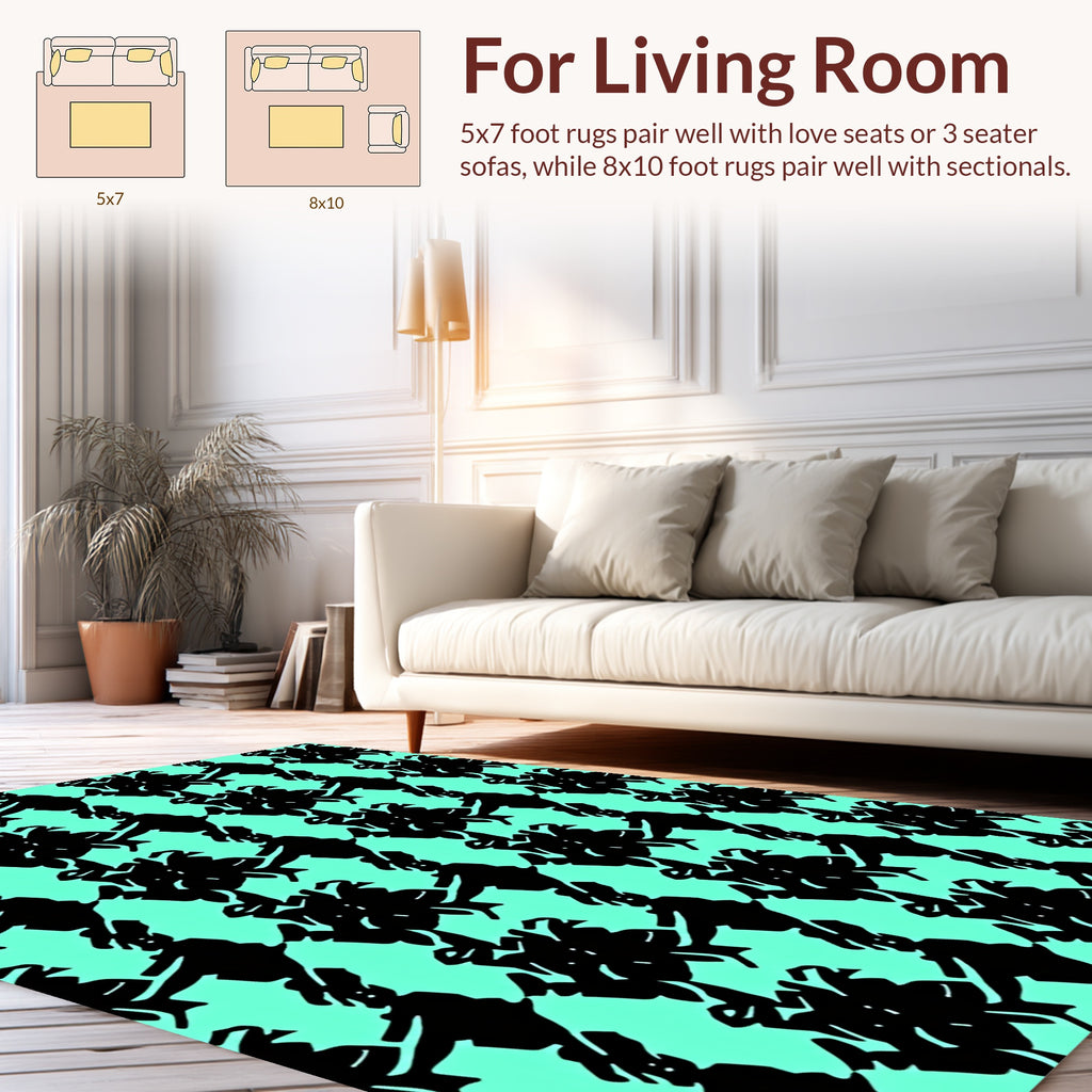 Abstract Black Teal Geometric Pattern Rug