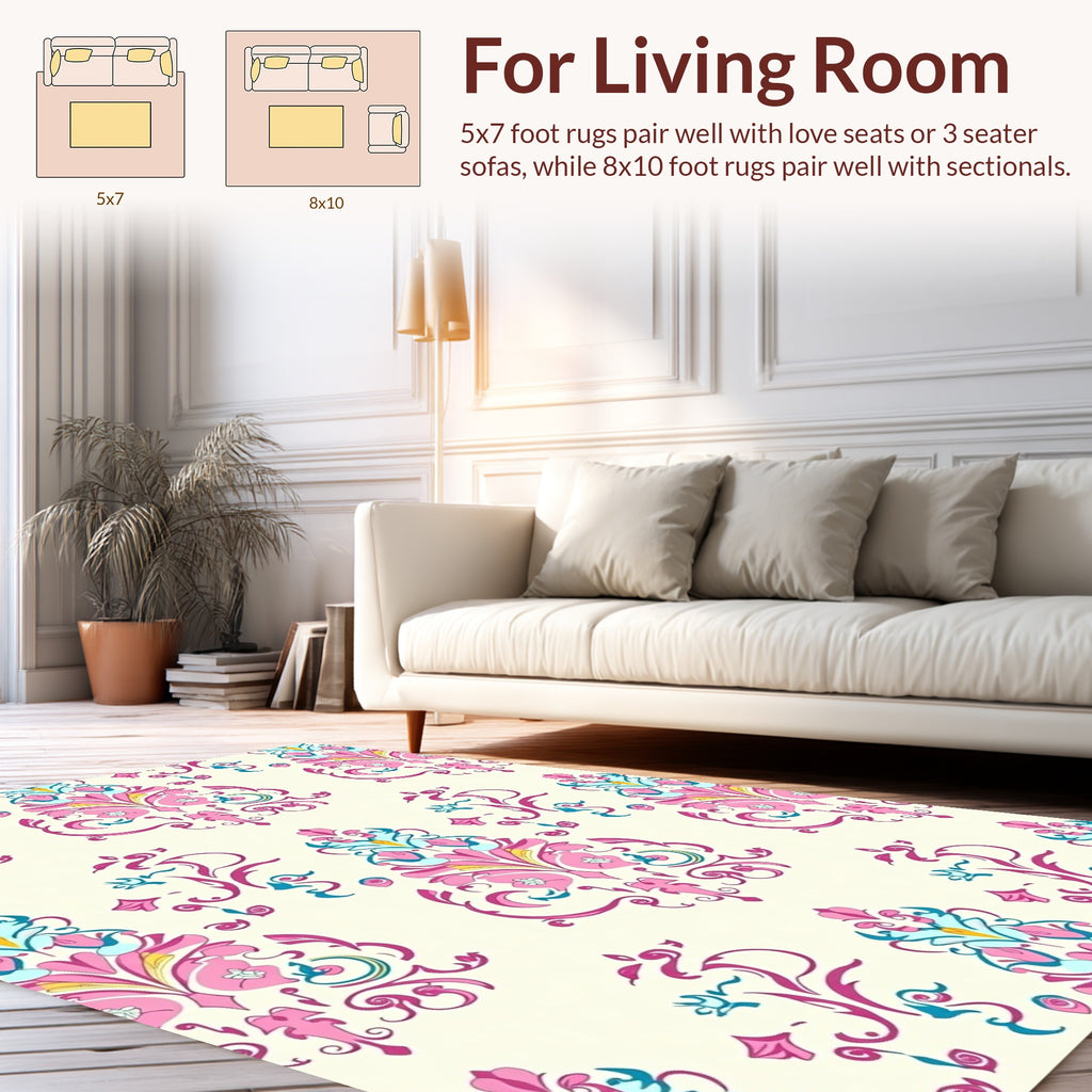 Elegant Floral Damask Pattern Rug
