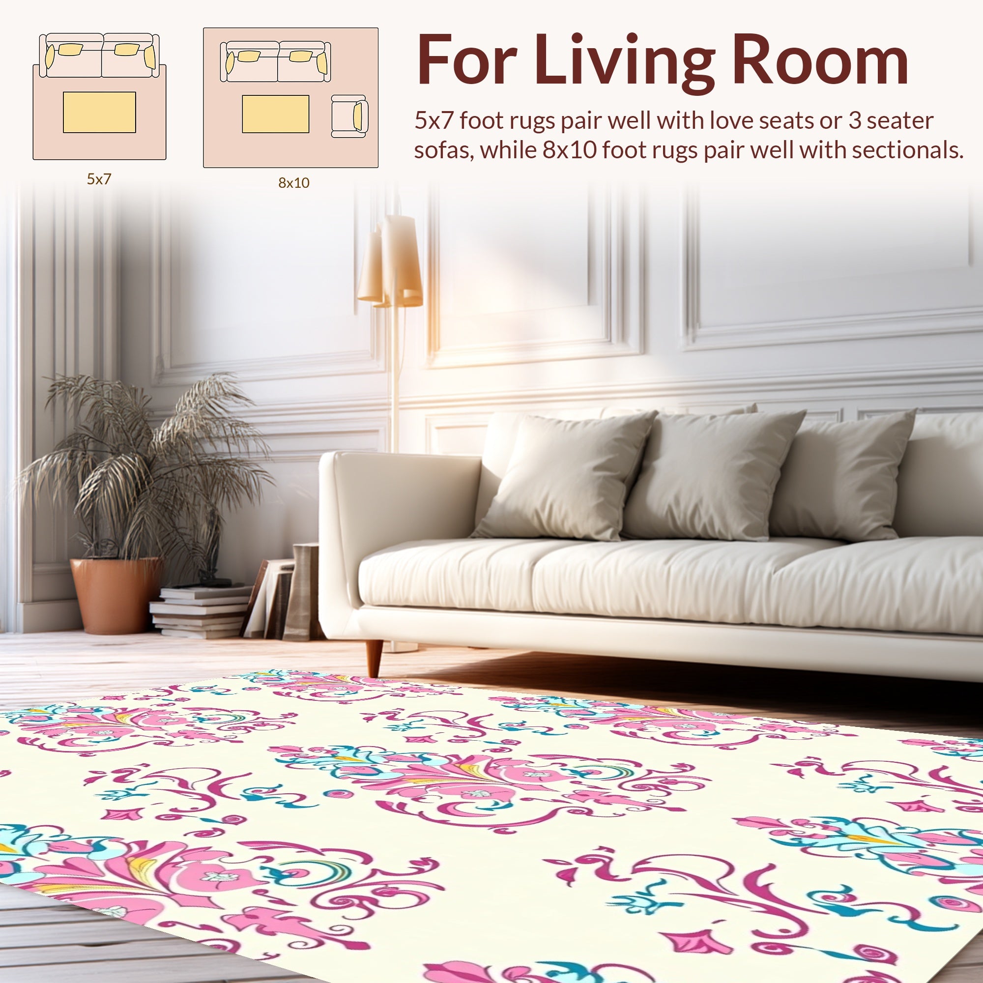 Elegant Floral Damask Pattern Rug