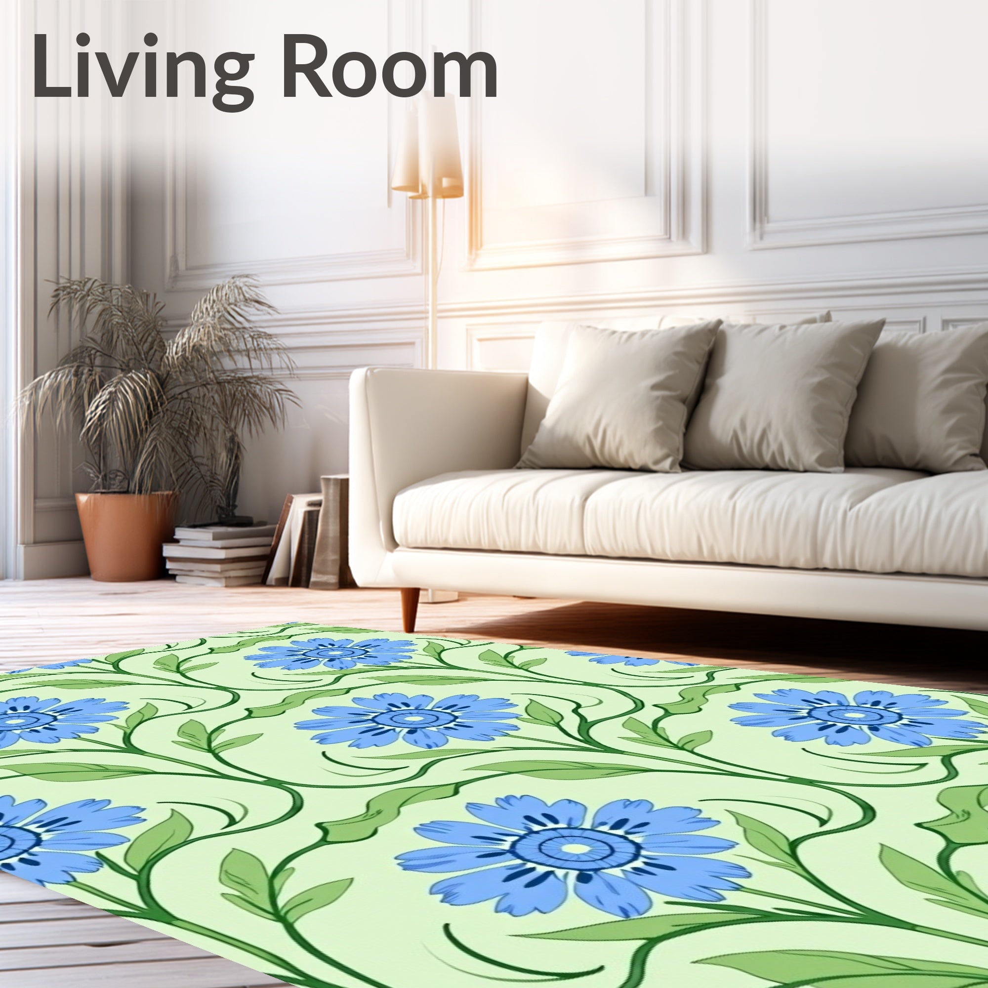 Art Nouveau Blue Floral Vines Rug