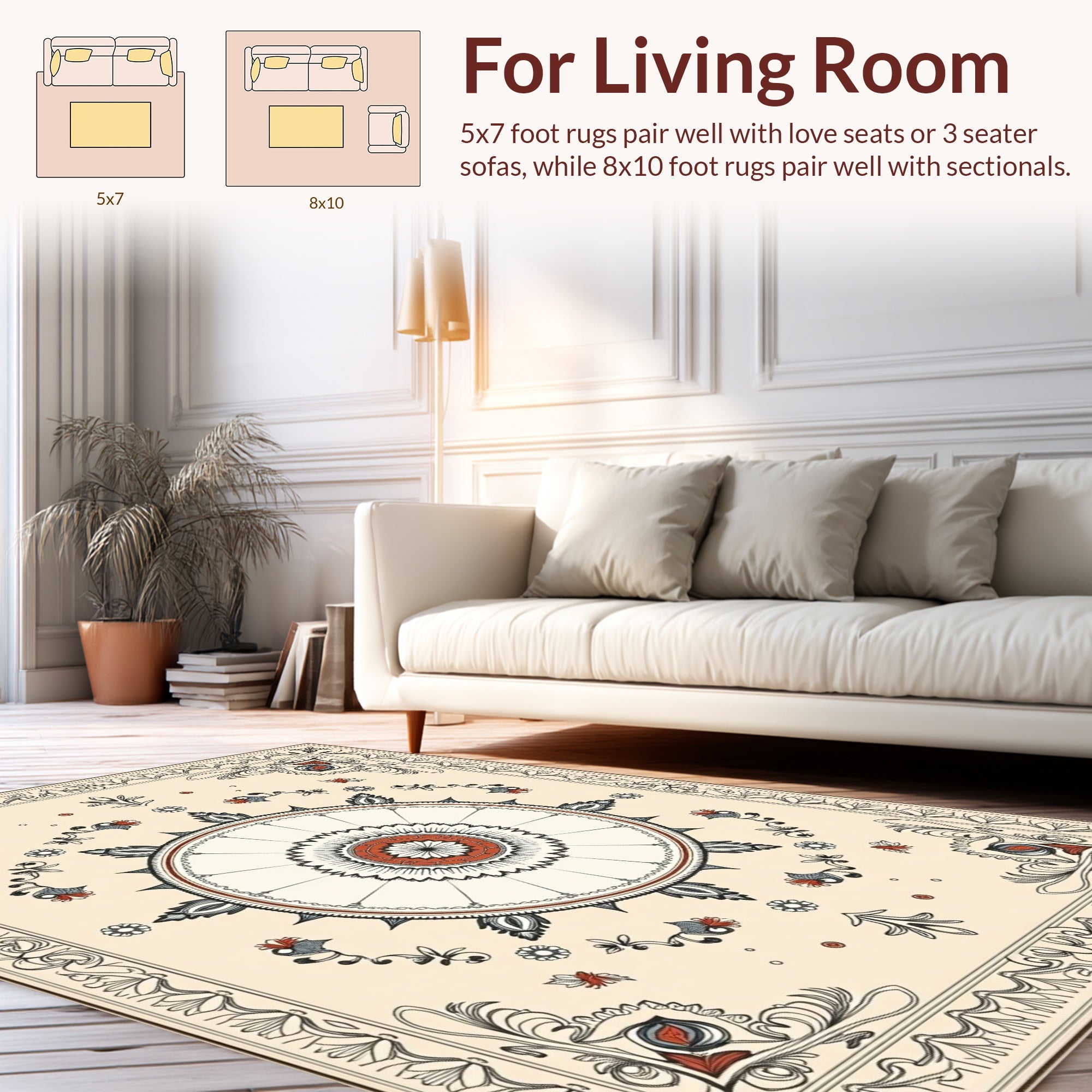 Ornamental Mandala Style Floral Design Rug