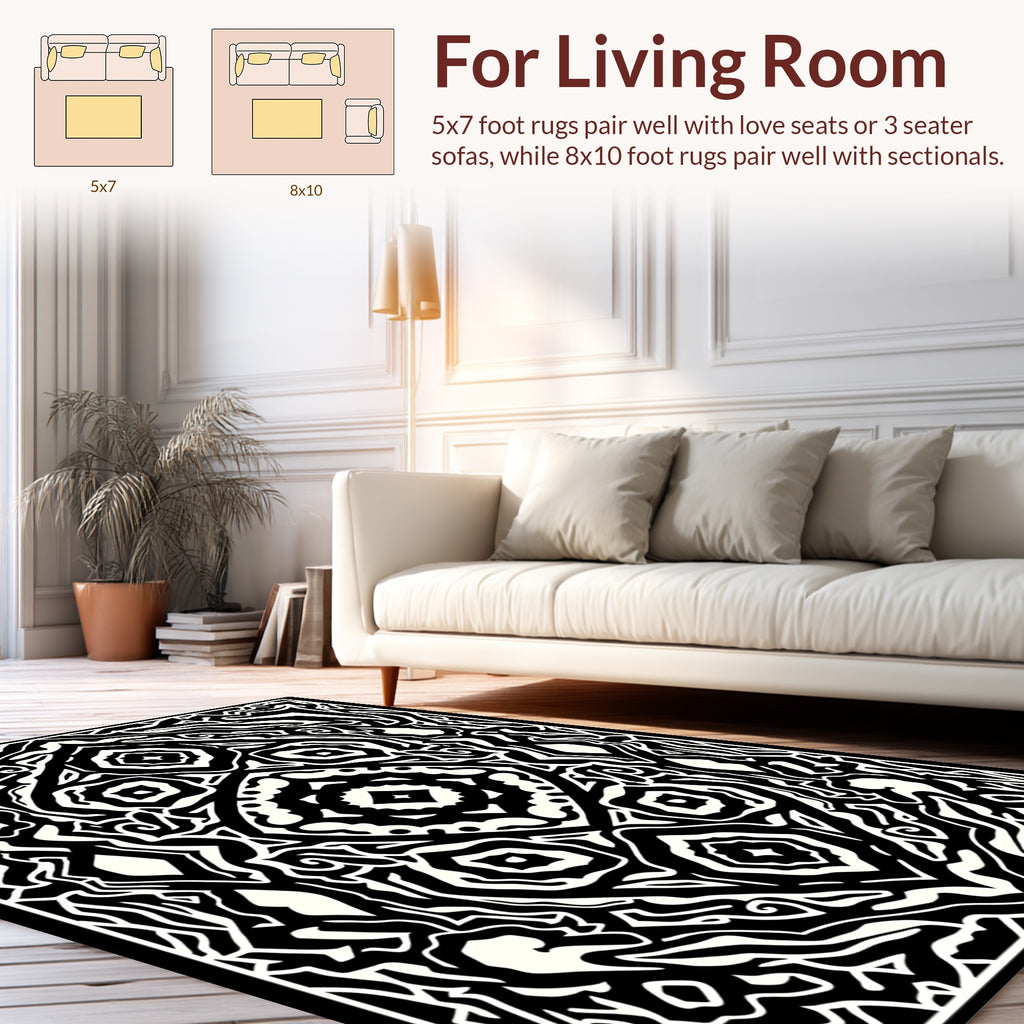 Bold Black White Abstract Design Rug