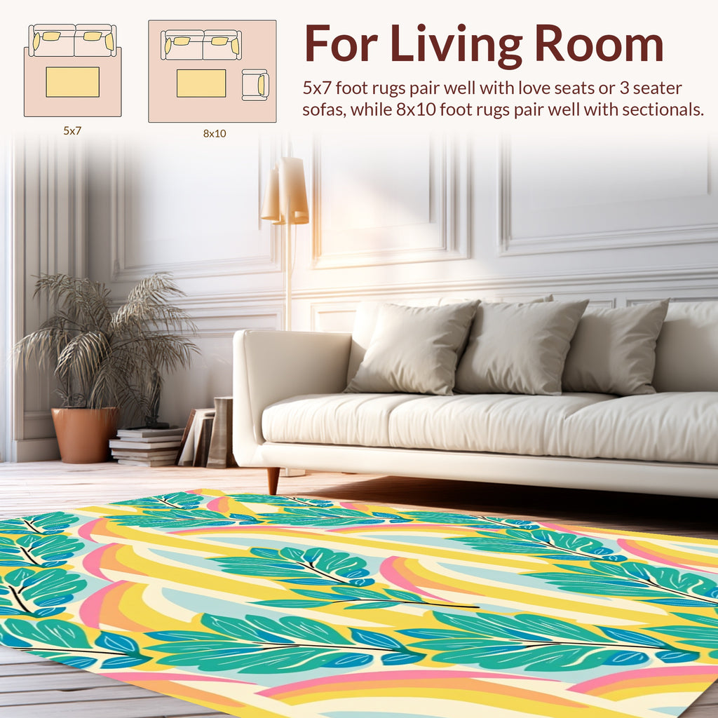 Vibrant Teal Leaf Rainbow Abstraction Rug